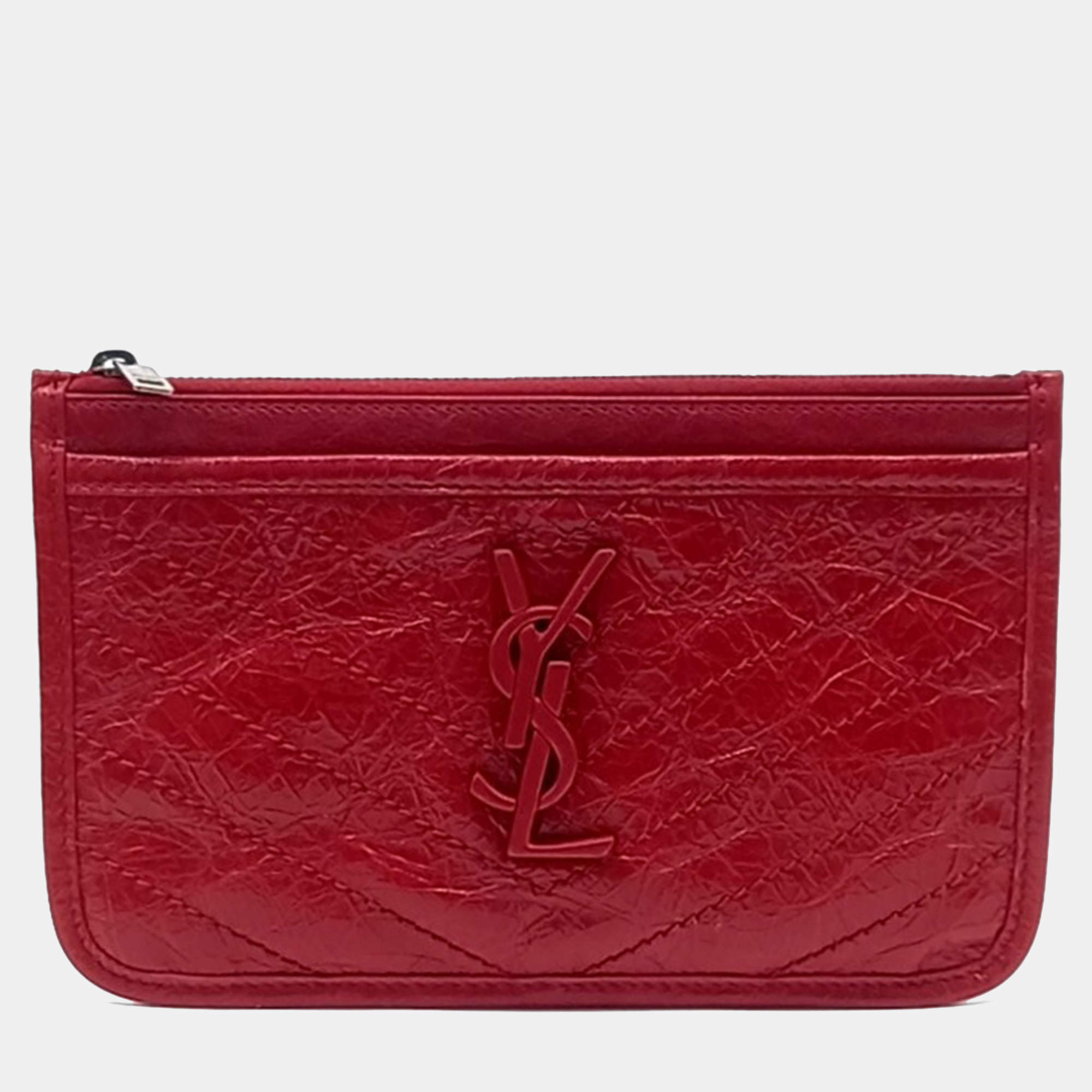Pre Owned Saint Laurent Paris Red Leather Niki Ville Pouch