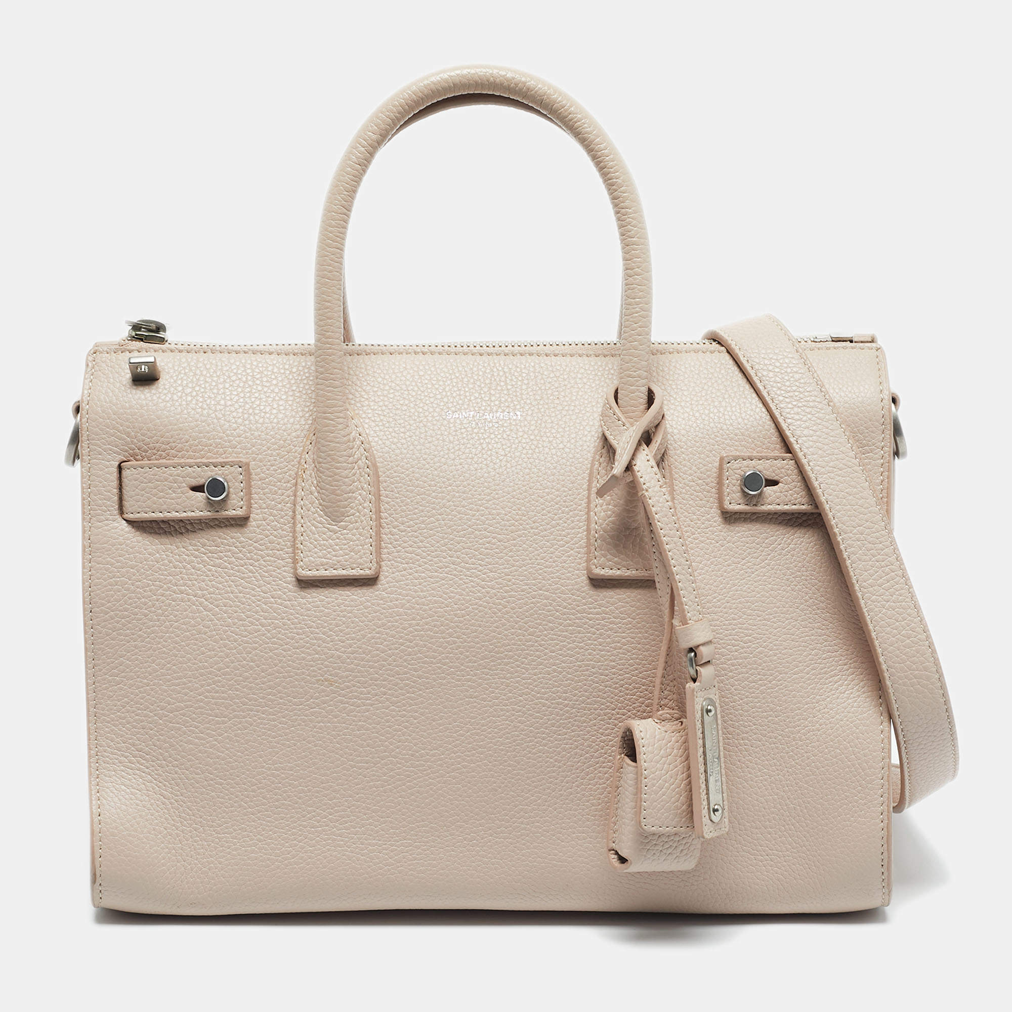 Pre Owned Saint Laurent Light Pink Leather Baby Sac De Jour Souple Tote