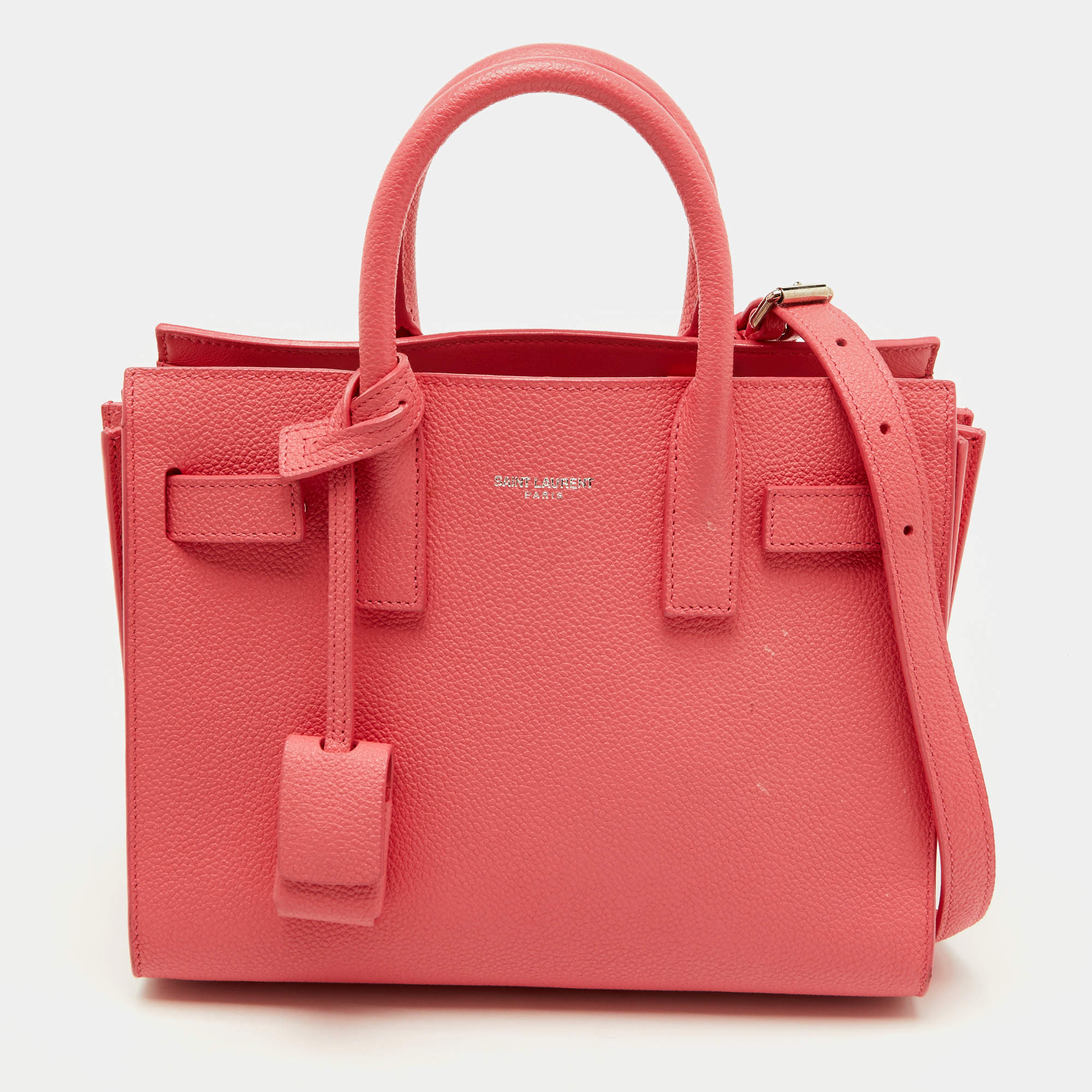 Pre Owned Saint Laurent Pink Leather Nano Classic Sac De Jour Tote