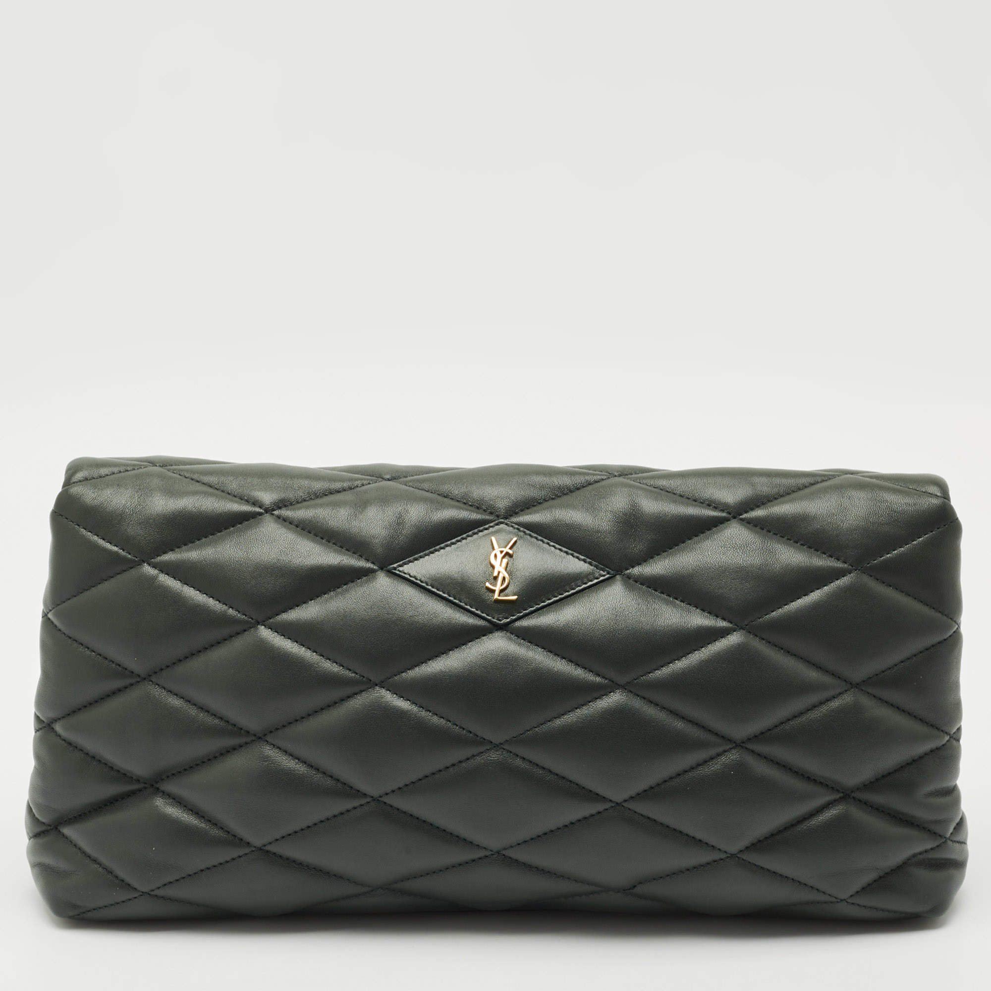 Pre Owned Saint Laurent Dark Green Quilted Leather Puffer Sade Envelope Clutch