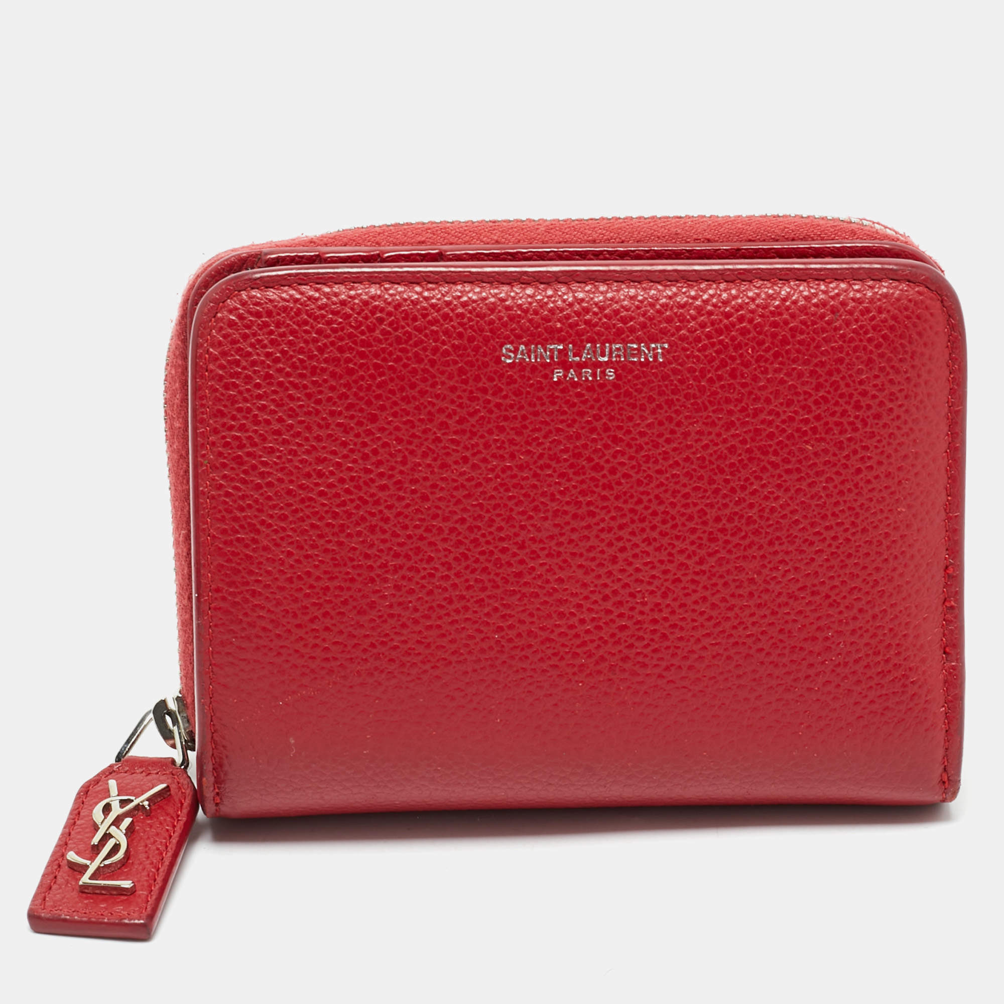 Pre Owned Saint Laurent Red Leather Compact Wallet