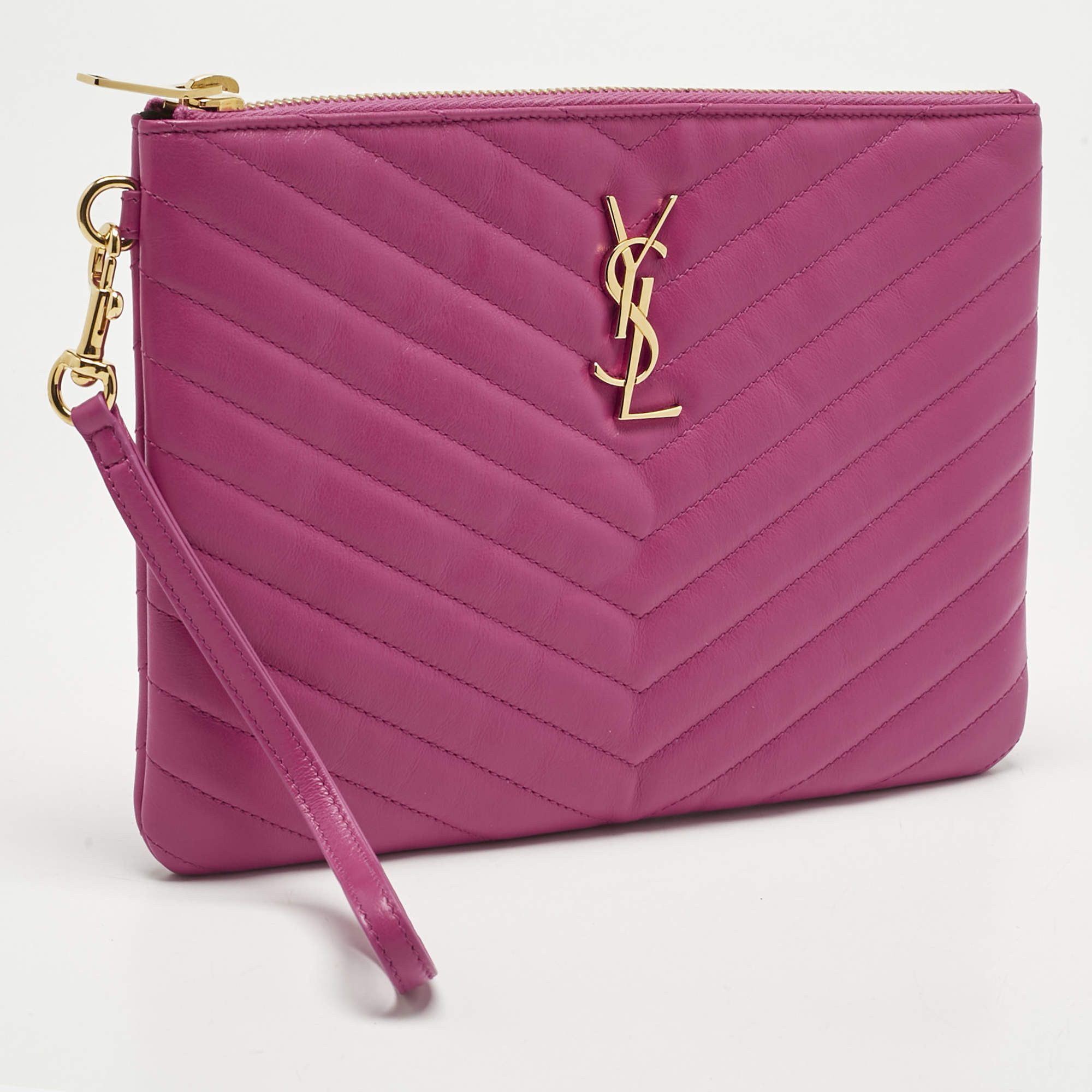 Saint Laurent Burgundy Croc Embossed Leather Uptown Clutch