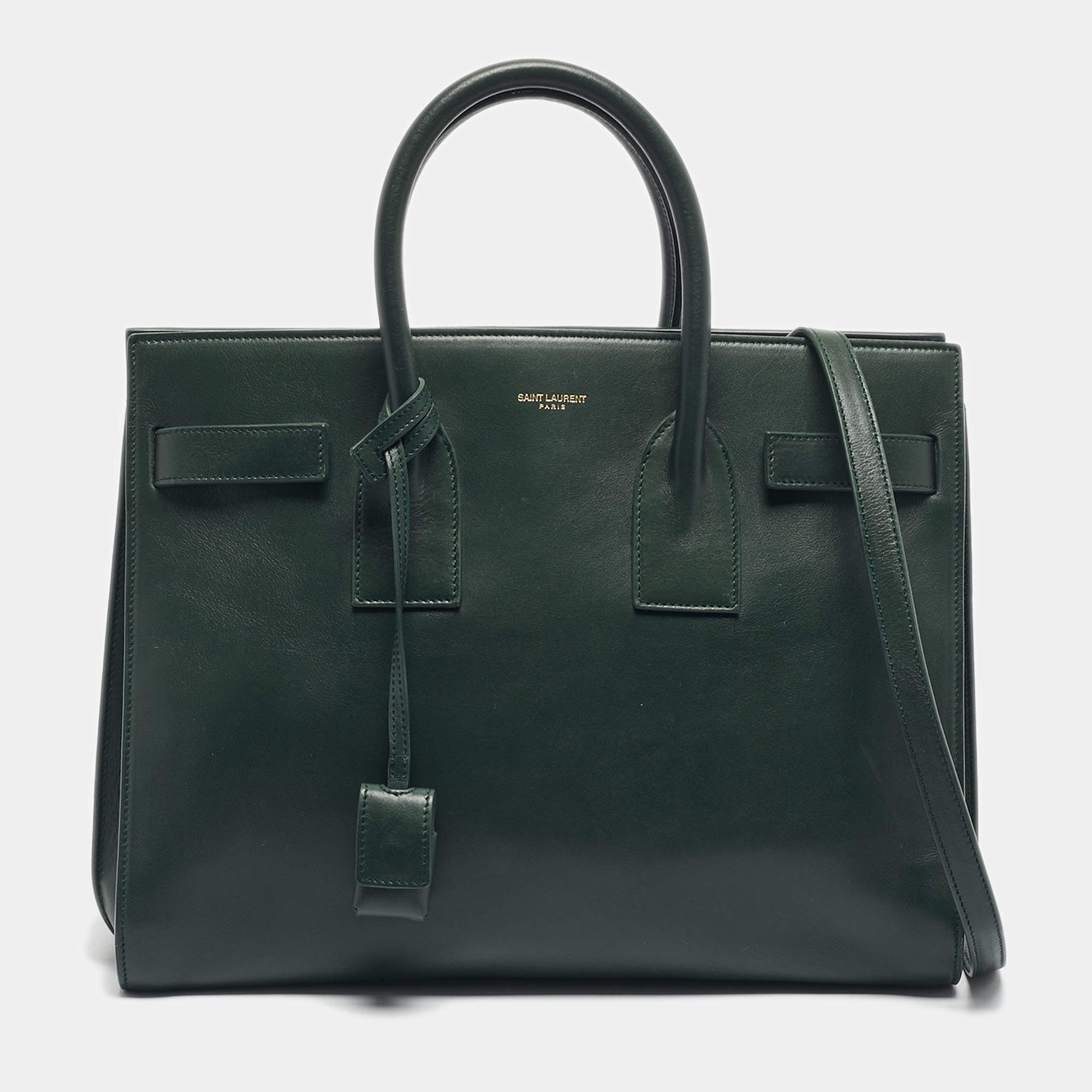 Pre Owned Saint Laurent Green Leather Small Classic Sac De Jour Tote
