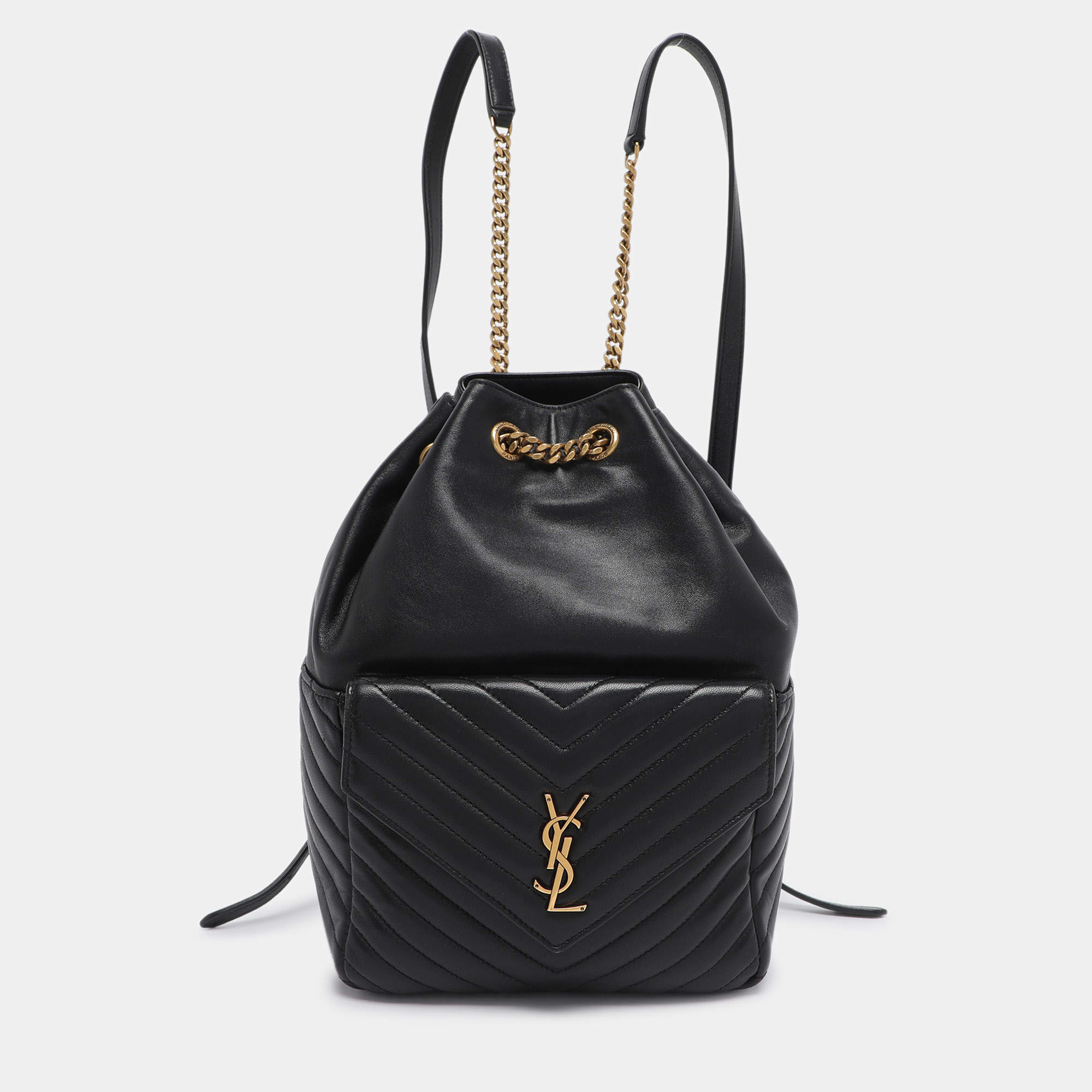 Pre Owned Saint Laurent Paris Black Leather Joe Drawstring Backpack