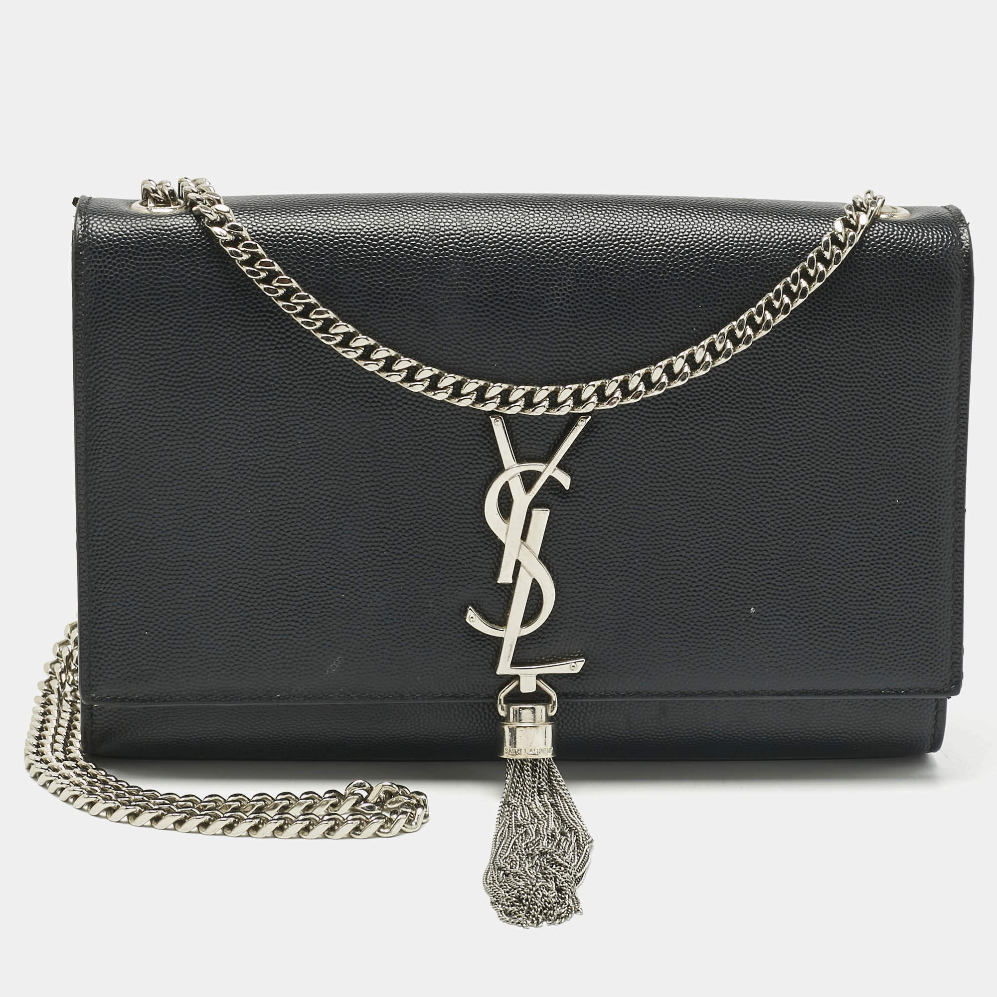 Pre Owned Saint Laurent Black Leather Medium Kate Tassel Shoulder Bag
