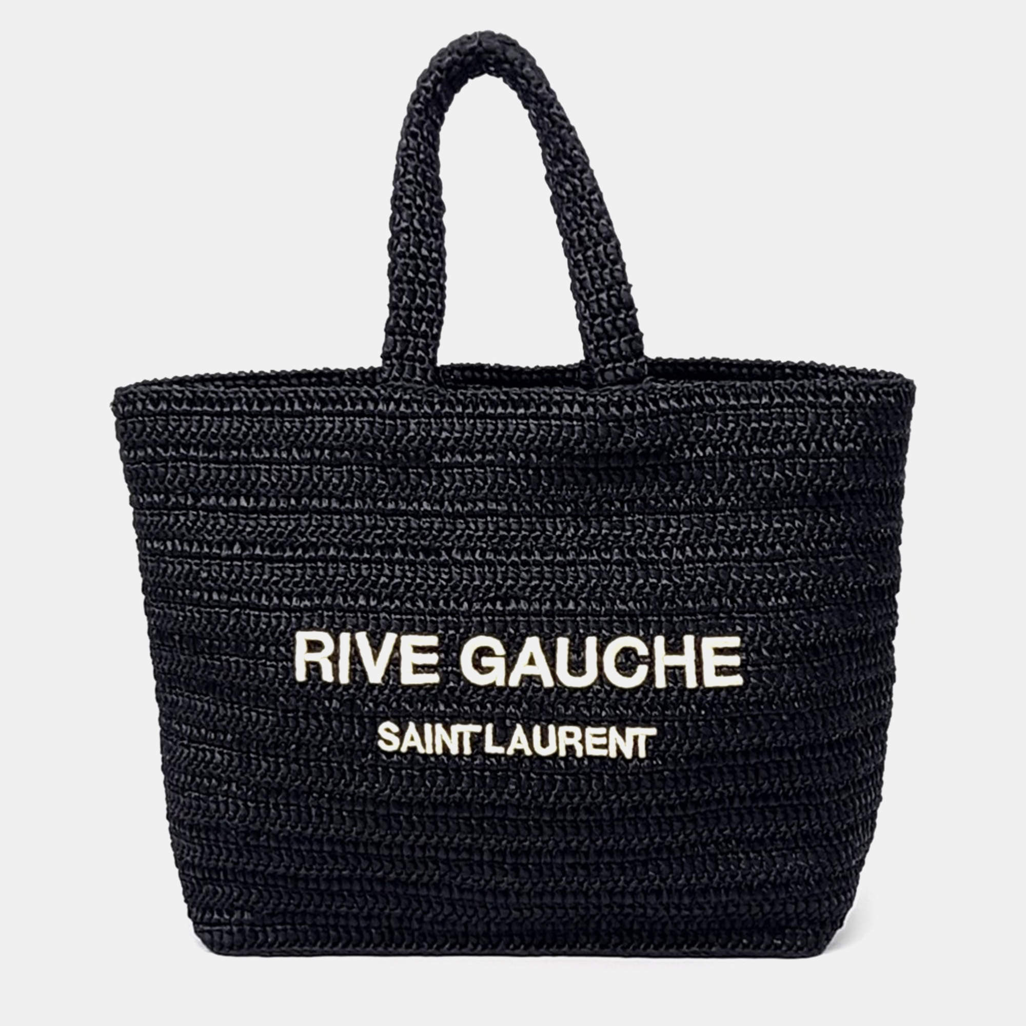 Pre Owned Saint Laurent Paris Rive Gauche Black Raffia Shoulder Bag