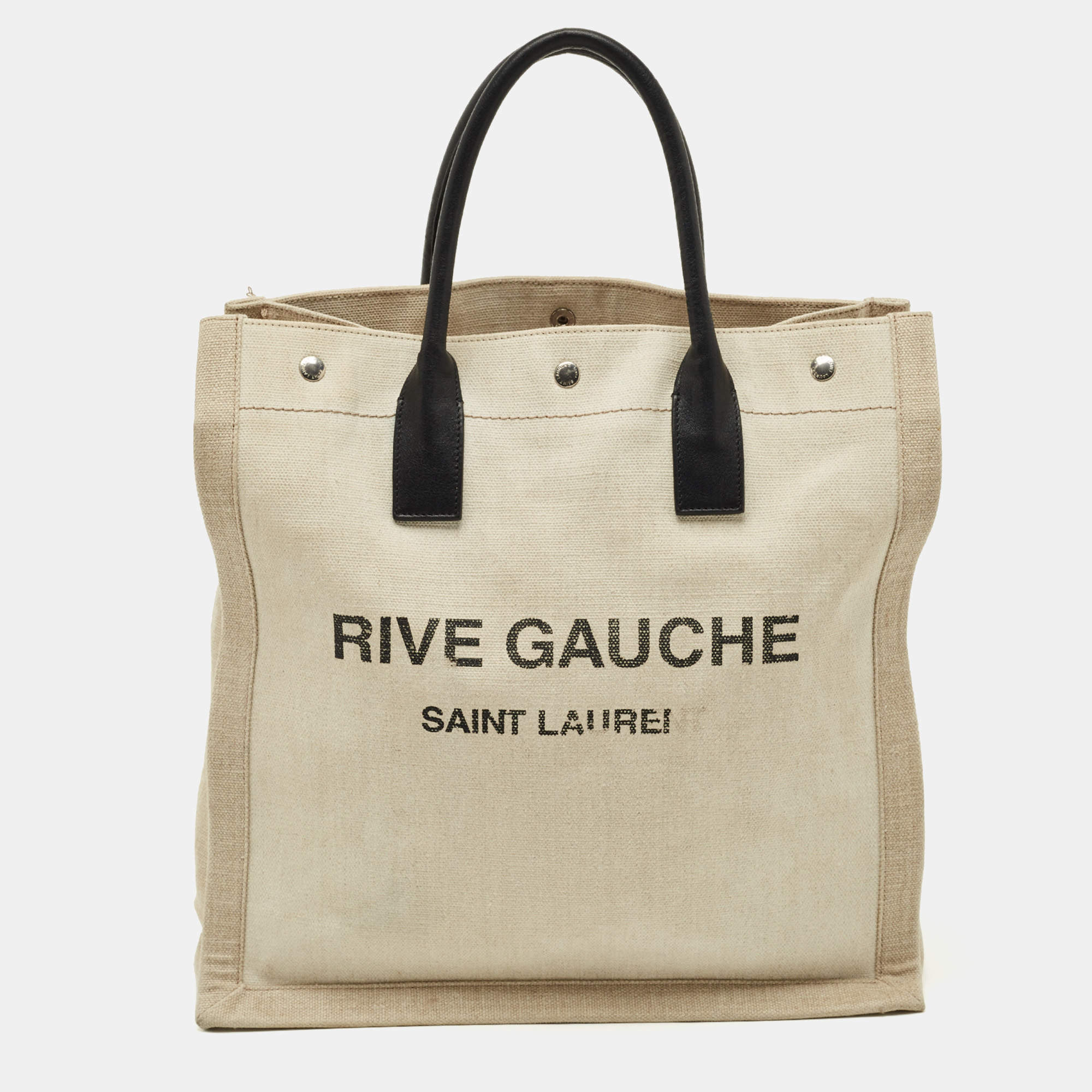 Pre Owned Saint Laurent Beige Canvas and Leather North South Rive Gauche Tote