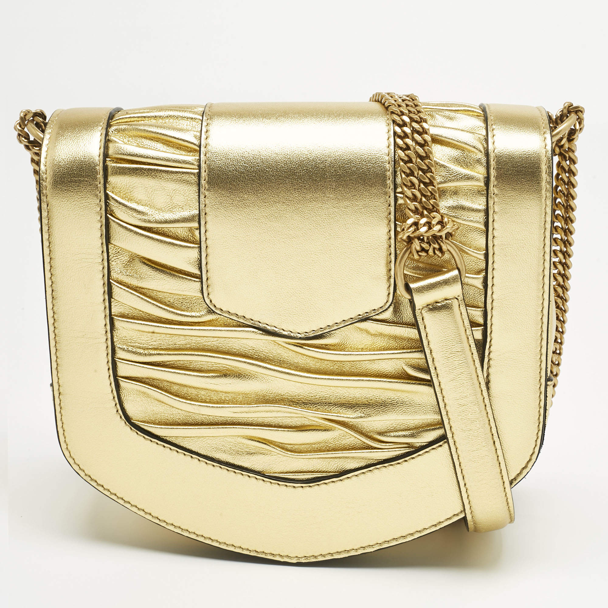Pre Owned Saint Laurent Gold Leather Chrissie Shoulder Bag