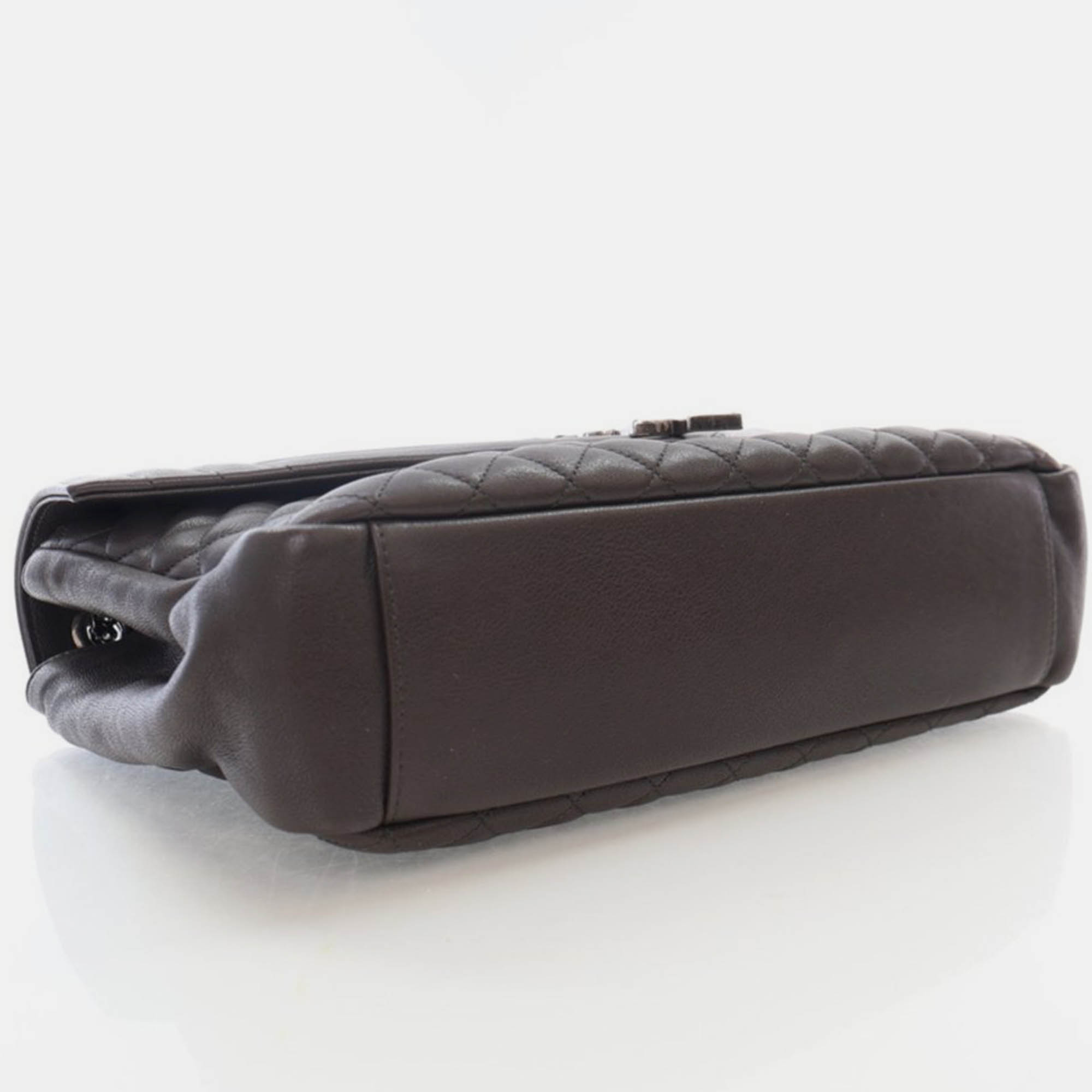 Pre Owned Saint Laurent Large Grey Calfskin Triquilt Envelope Shoulder Bag