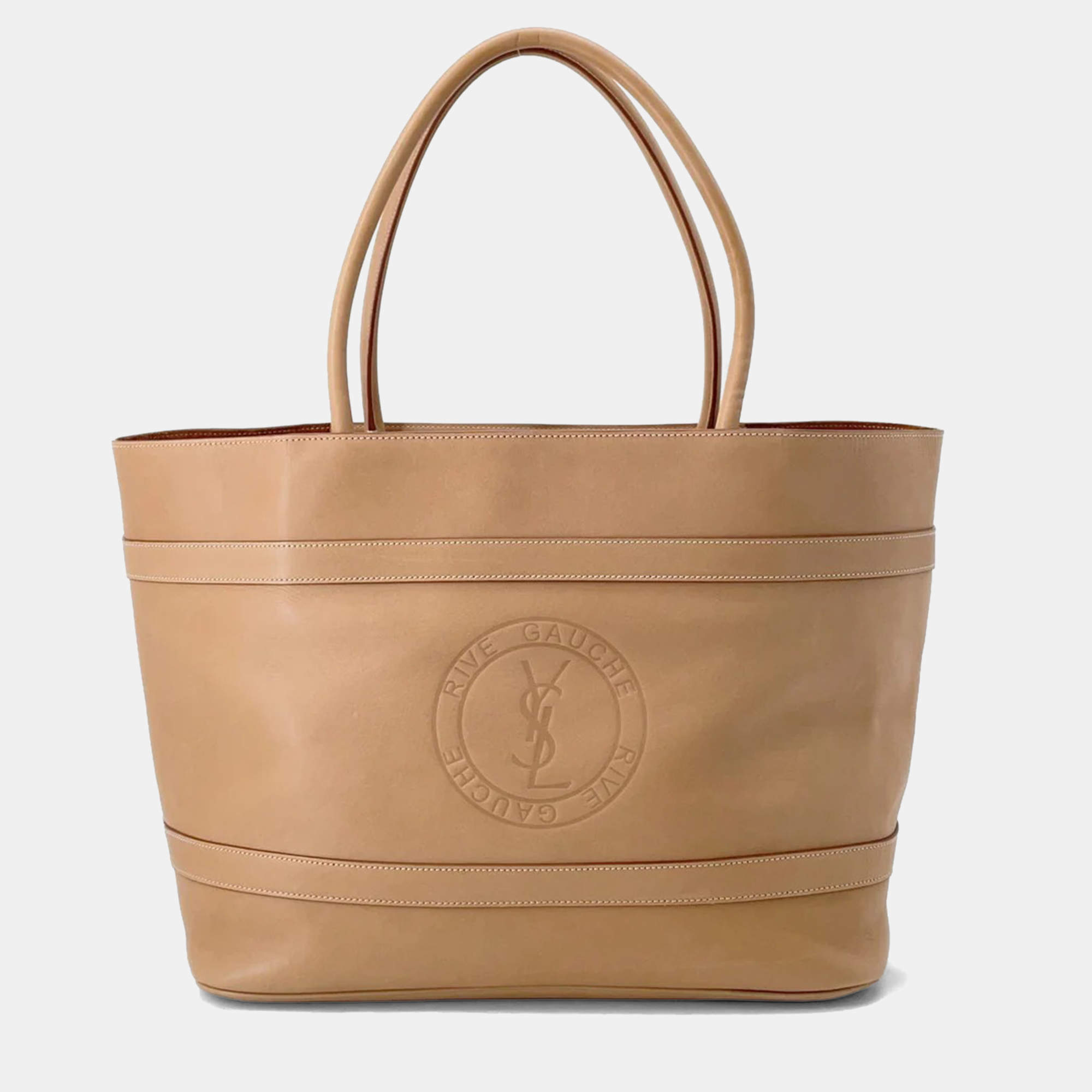 Pre Owned Saint Laurent Paris Cabas Rive Gauche Beige Leather