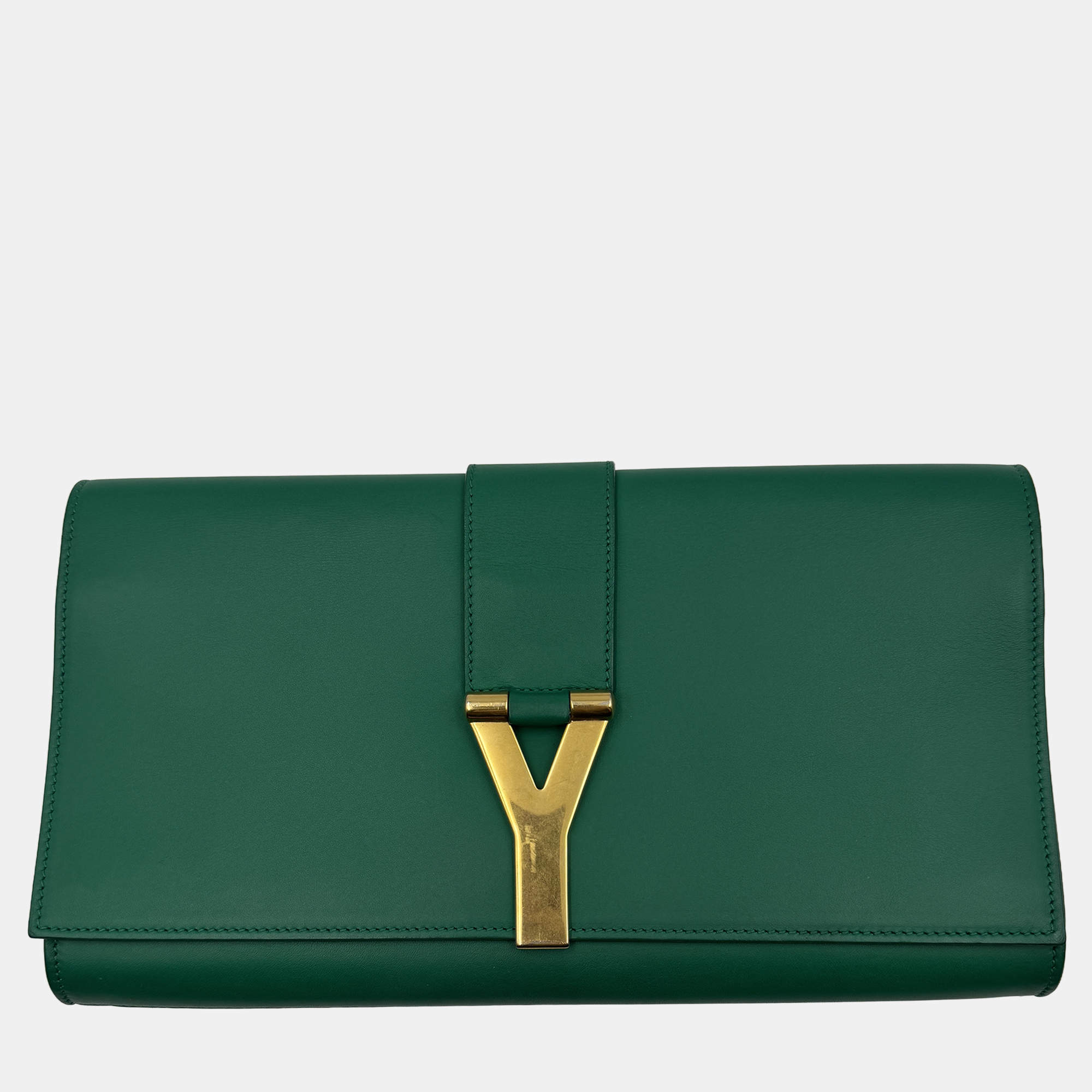 Pre Owned Saint Laurent Green Leather Y-Ligne Clutch