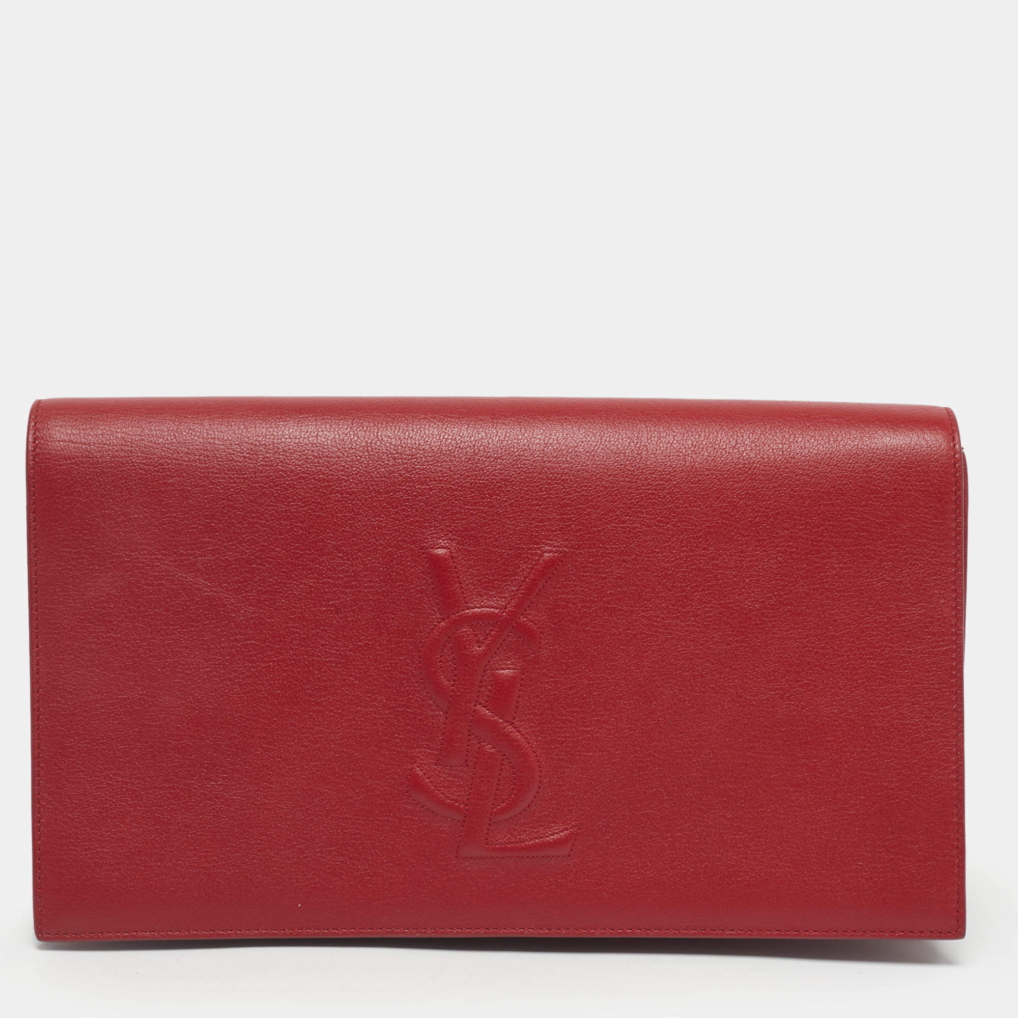 Pre Owned Saint Laurent Red Leather Belle De Jour Flap Clutch