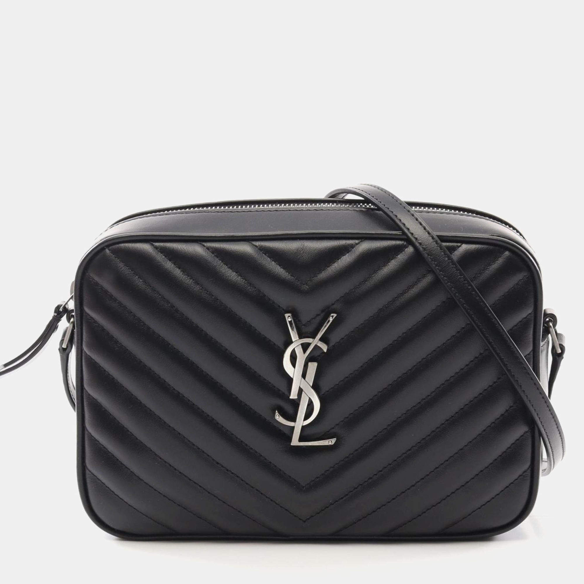 Pre Owned Saint Laurent Lou Monogram Black Leather Camera Shoulder Bag