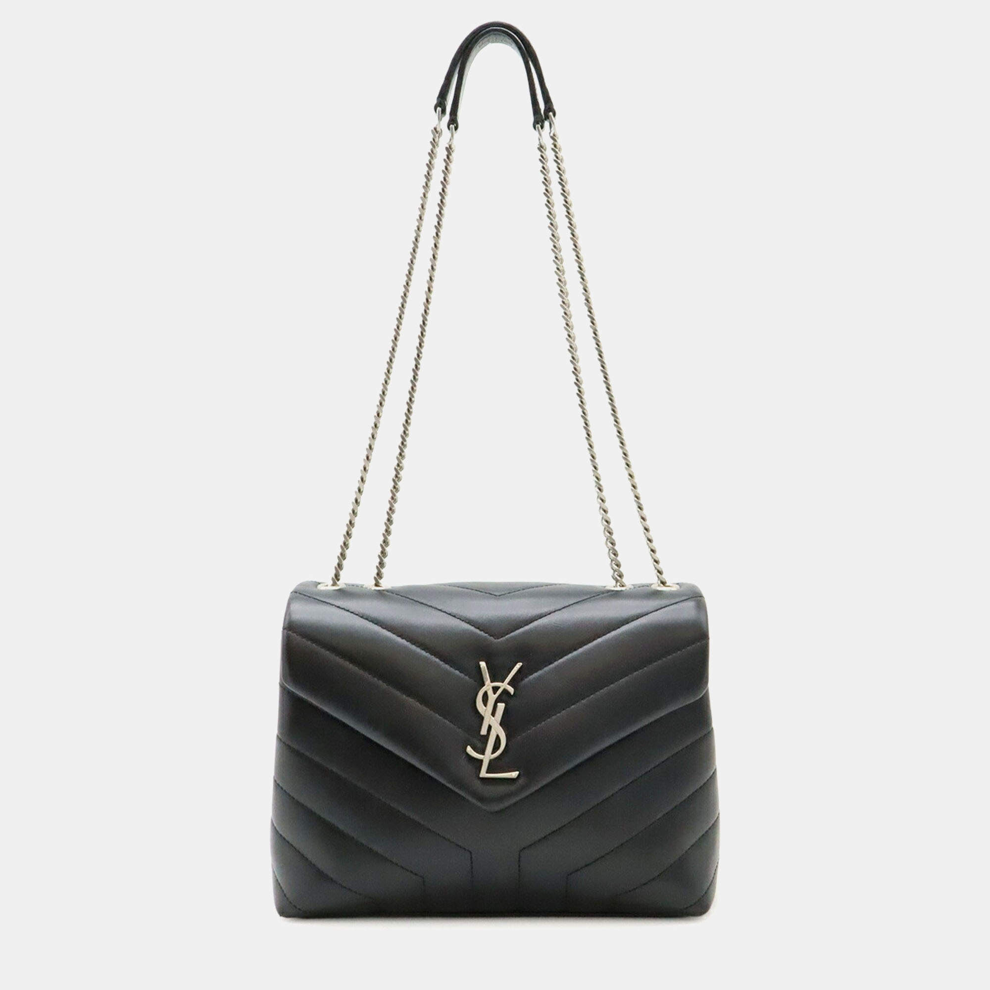 Pre Owned Saint Laurent Lulu Black Quilted Leather Chain Shoulder Bag
