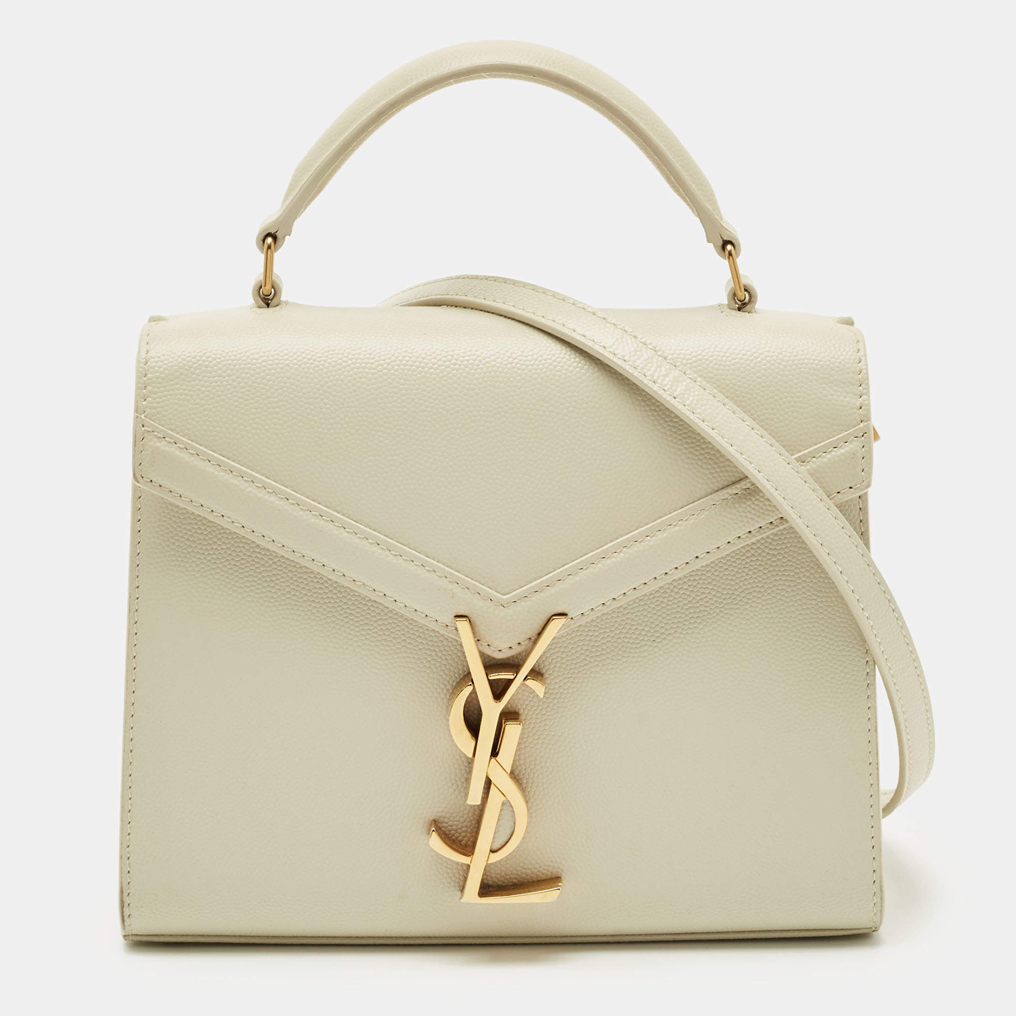 Pre Owned Saint Laurent Off White Leather Mini Cassandra Top Handle Bag