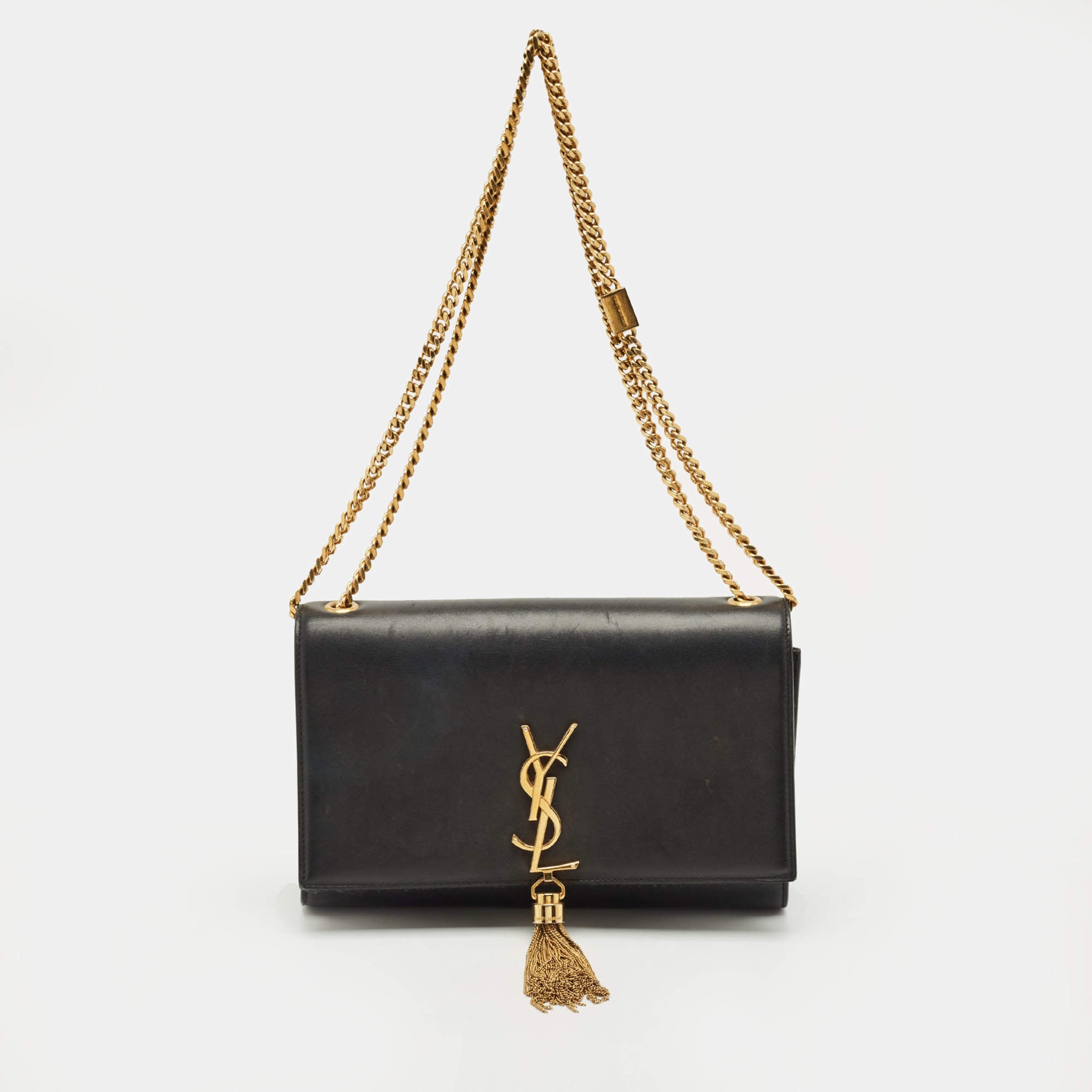 Pre Owned Saint Laurent Black Leather Medium Kate Tassel Chain Shoulder Bag