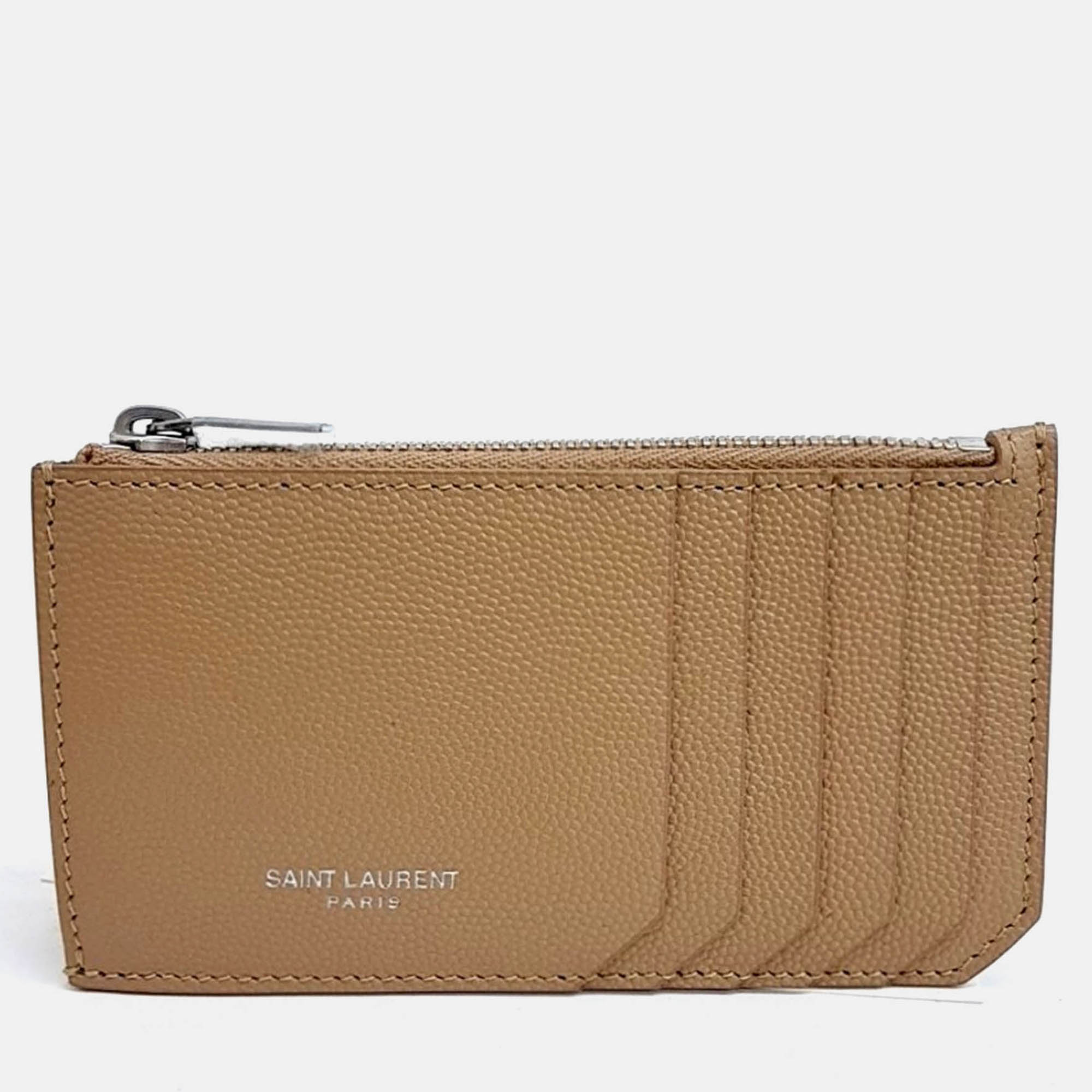 Pre Owned Saint Laurent Paris Beige Leather card wallet
