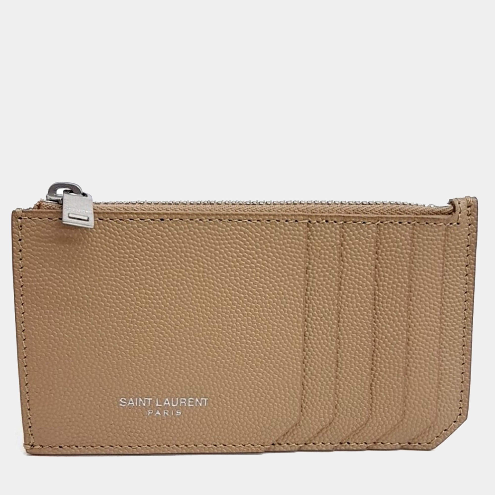 Pre Owned Saint Laurent Paris Beige Leather card wallet