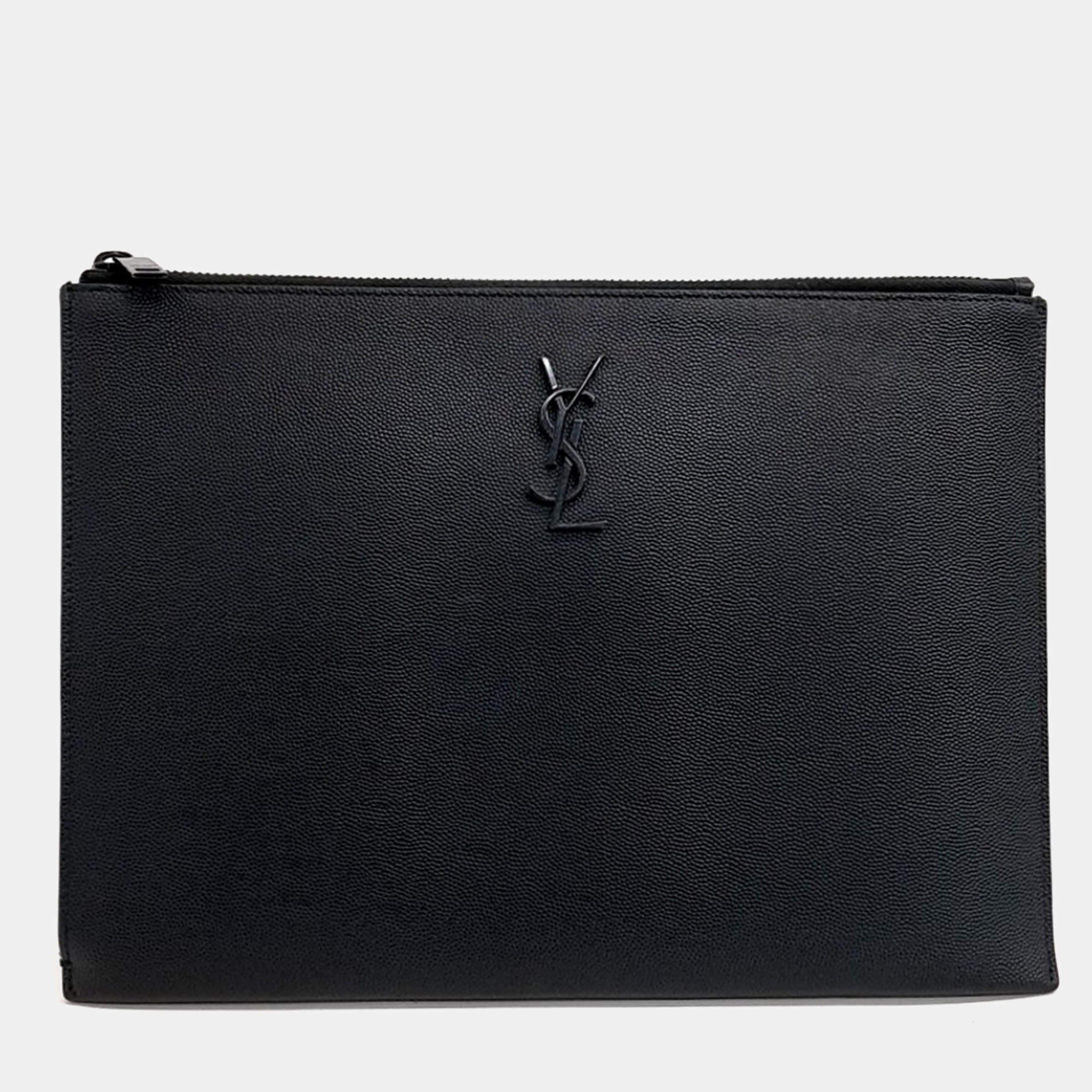 Pre Owned Saint Laurent Paris Black Leather Clutch