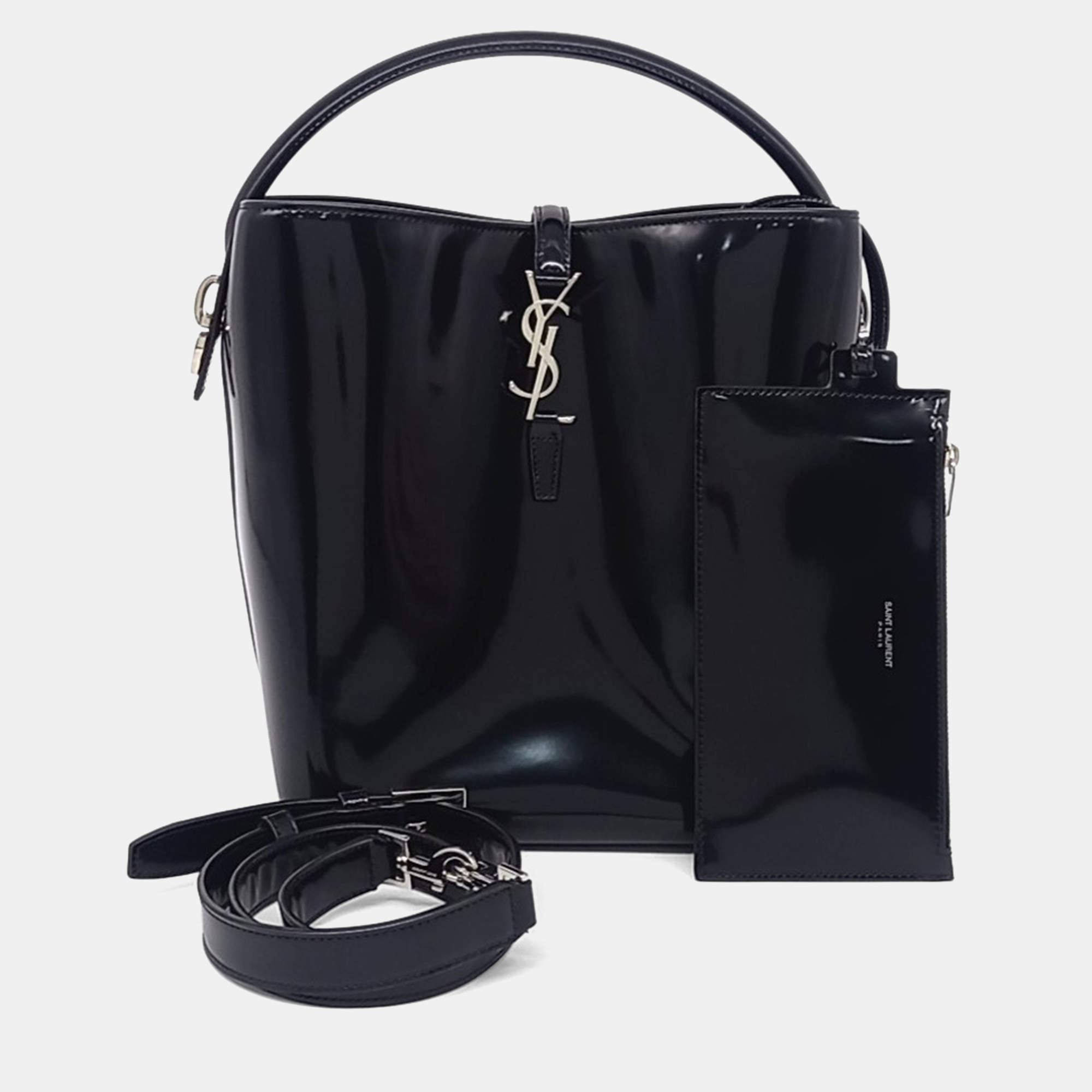 Pre Owned Saint Laurent Paris Black Leather LE37 Cassandra Bucket Bag