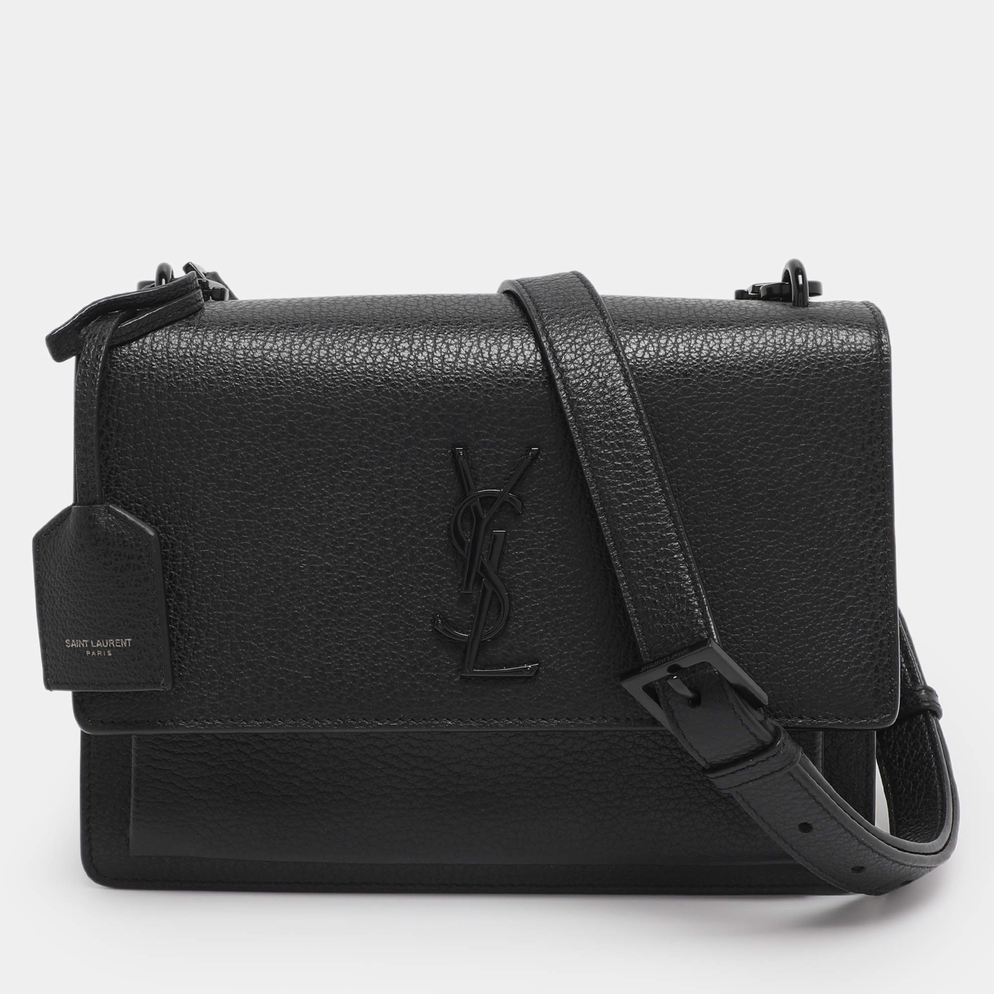Pre Owned Saint Laurent Paris Black Leather Medium Sunset Crossbody Bag