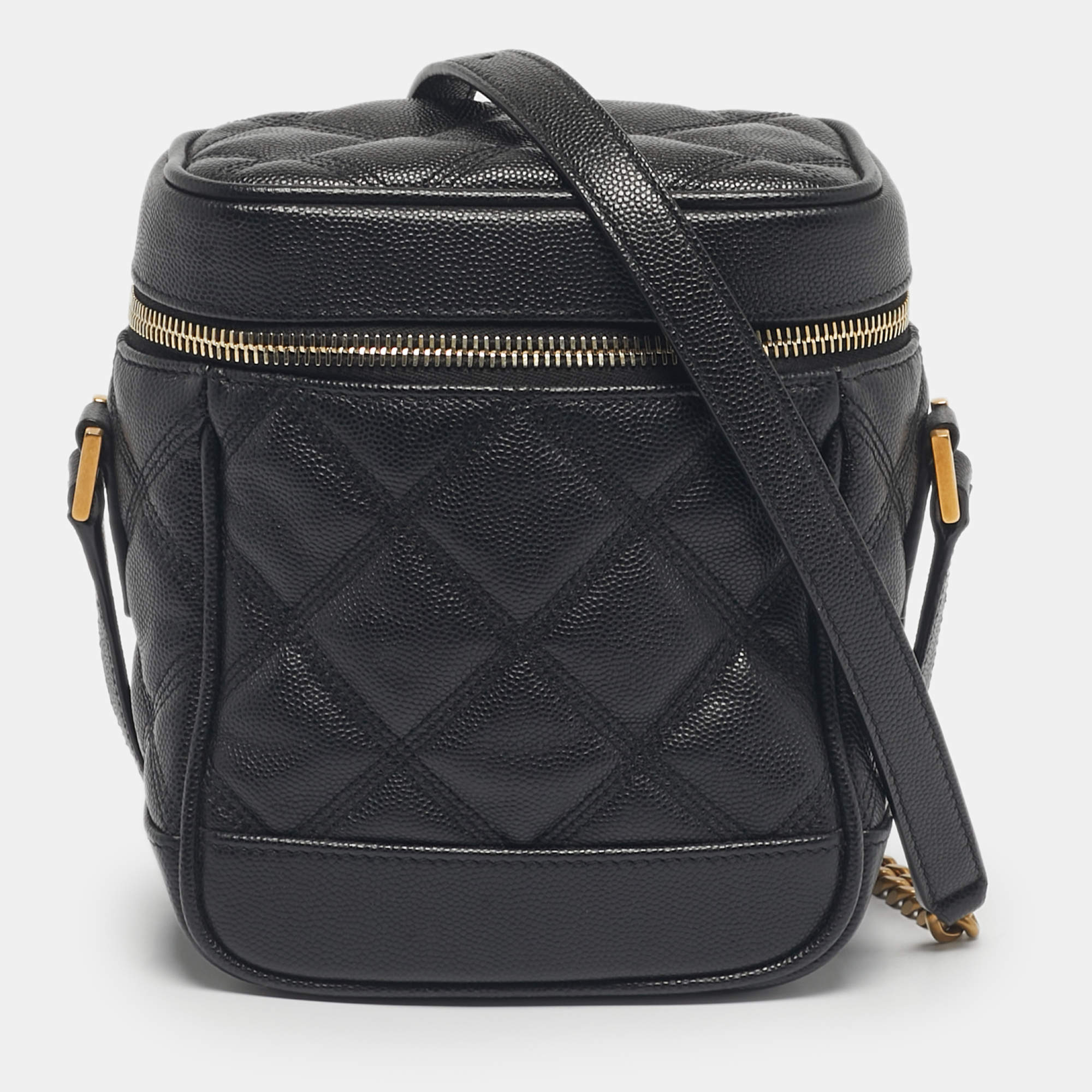 Pre Owned Saint Laurent Black Quilted Leather 80's Vanity Shoulder Bag