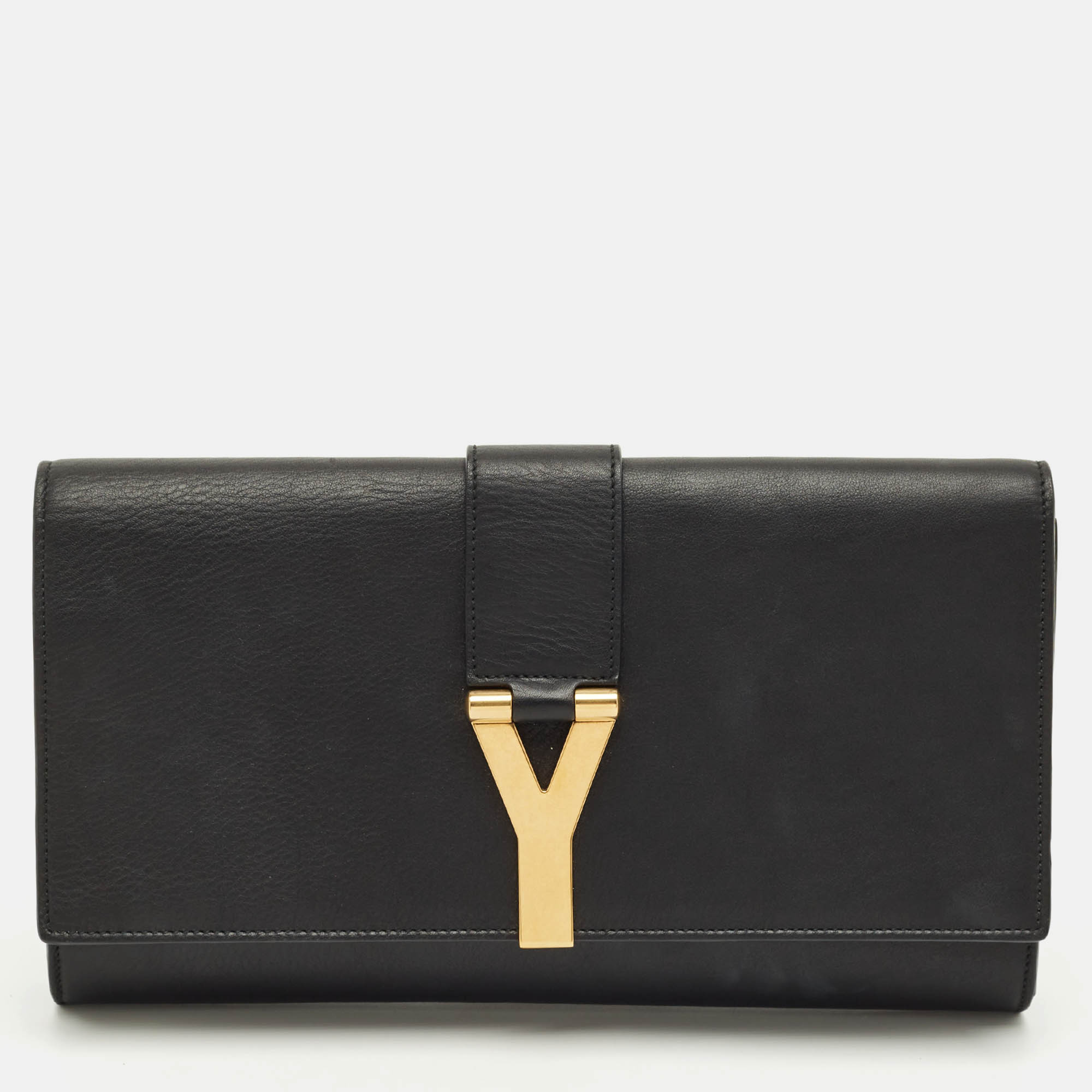 Pre Owned Saint Laurent Black Leather Y-Ligne Clutch