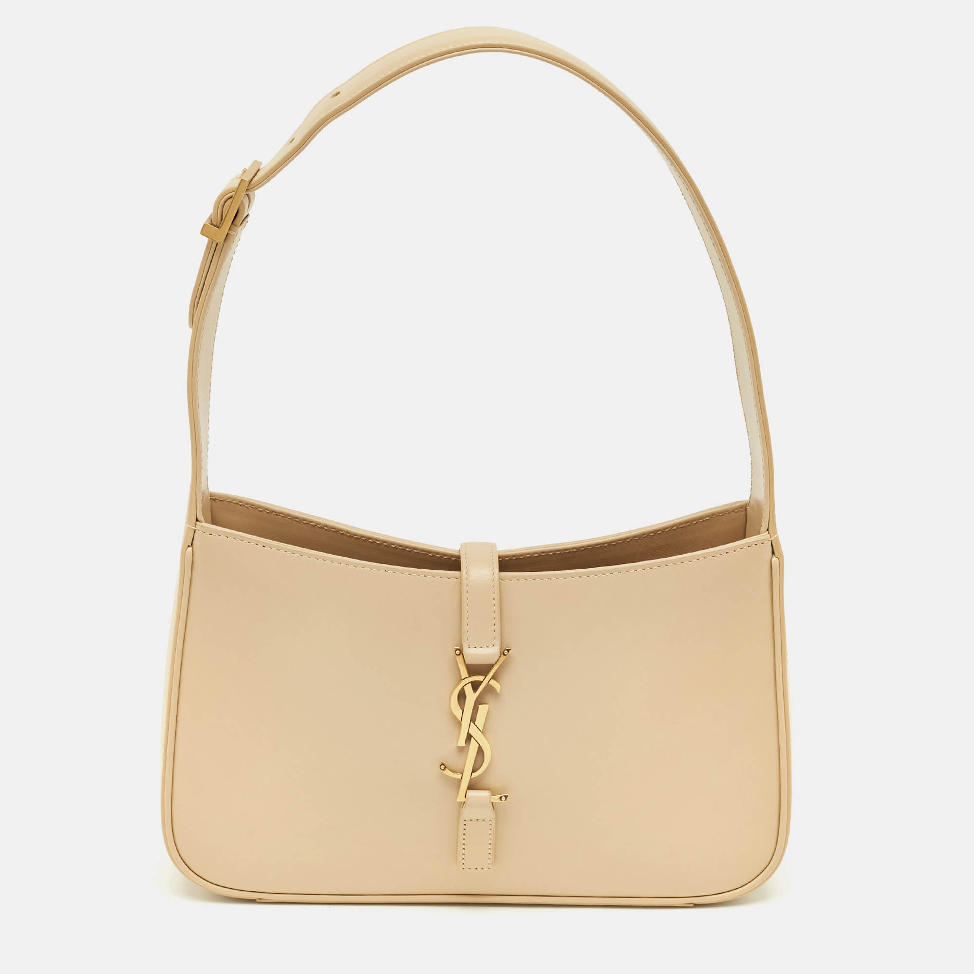Pre Owned Saint Laurent Cream Leather LE 5 À 7 Shoulder Bag