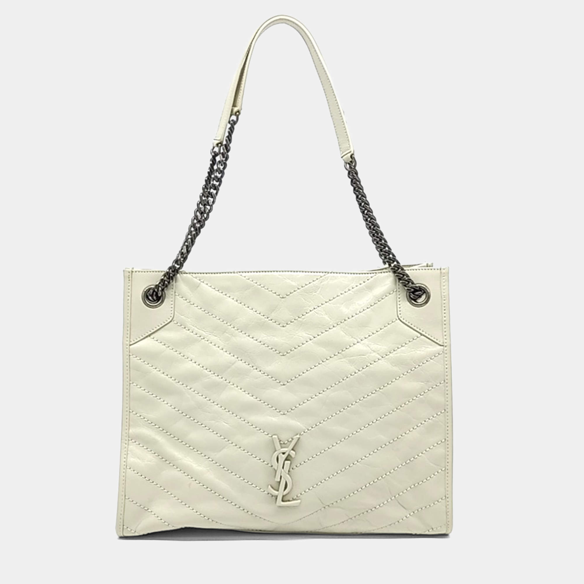 Saint Laurent Paris White Leather Niki Medium Shopping Bag