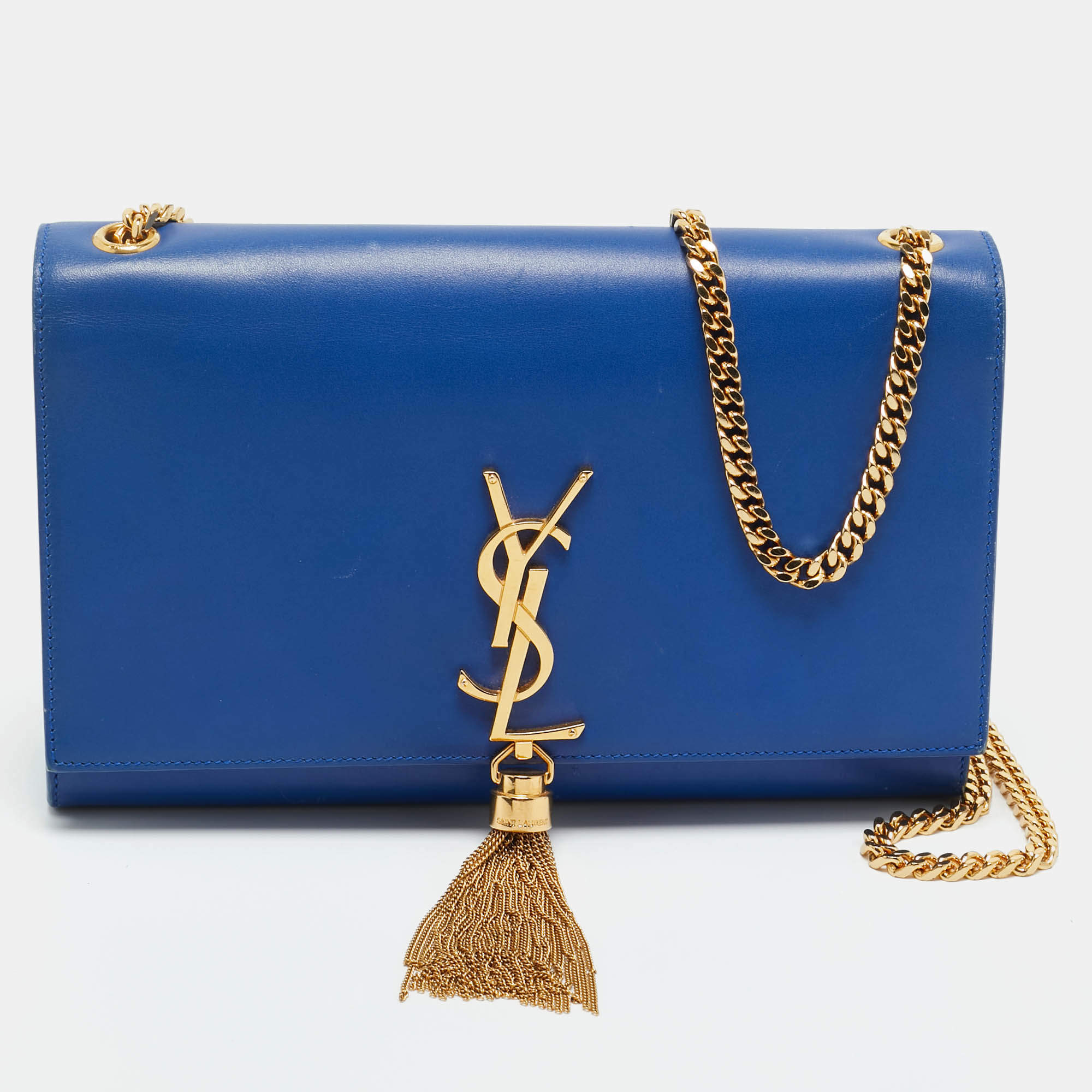 Pre Owned Saint Laurent Blue Leather Medium Kate Tassel Shoulder Bag
