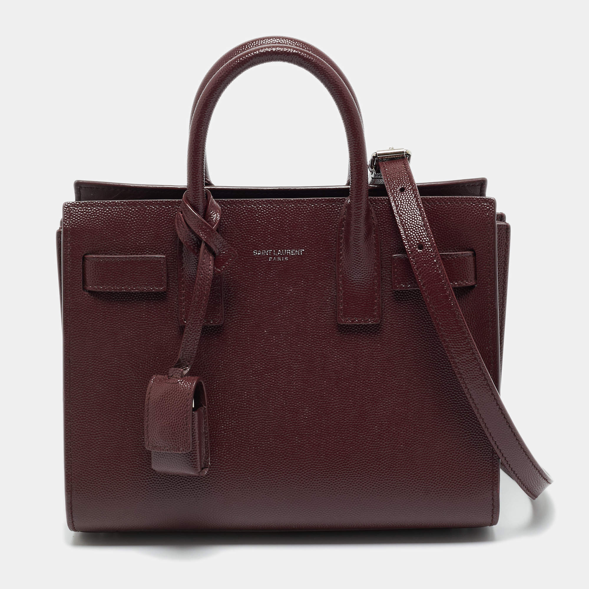 Pre Owned Saint Laurent Burgundy Leather Nano Classic Sac De Jour Tote