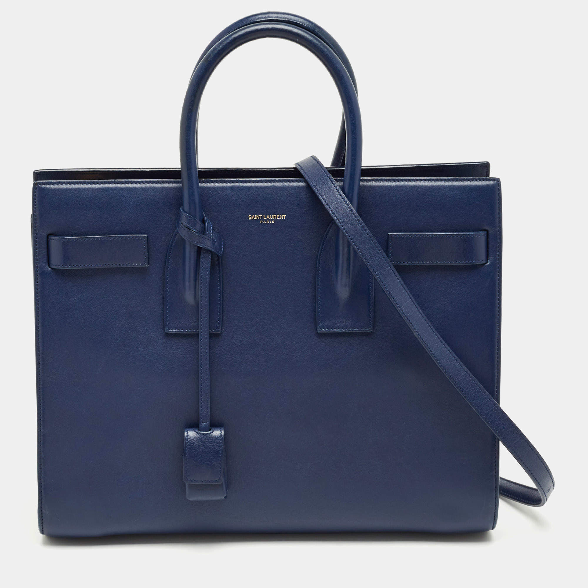Pre Owned Saint Laurent Navy Blue Leather Small Classic Sac De Jour Tote