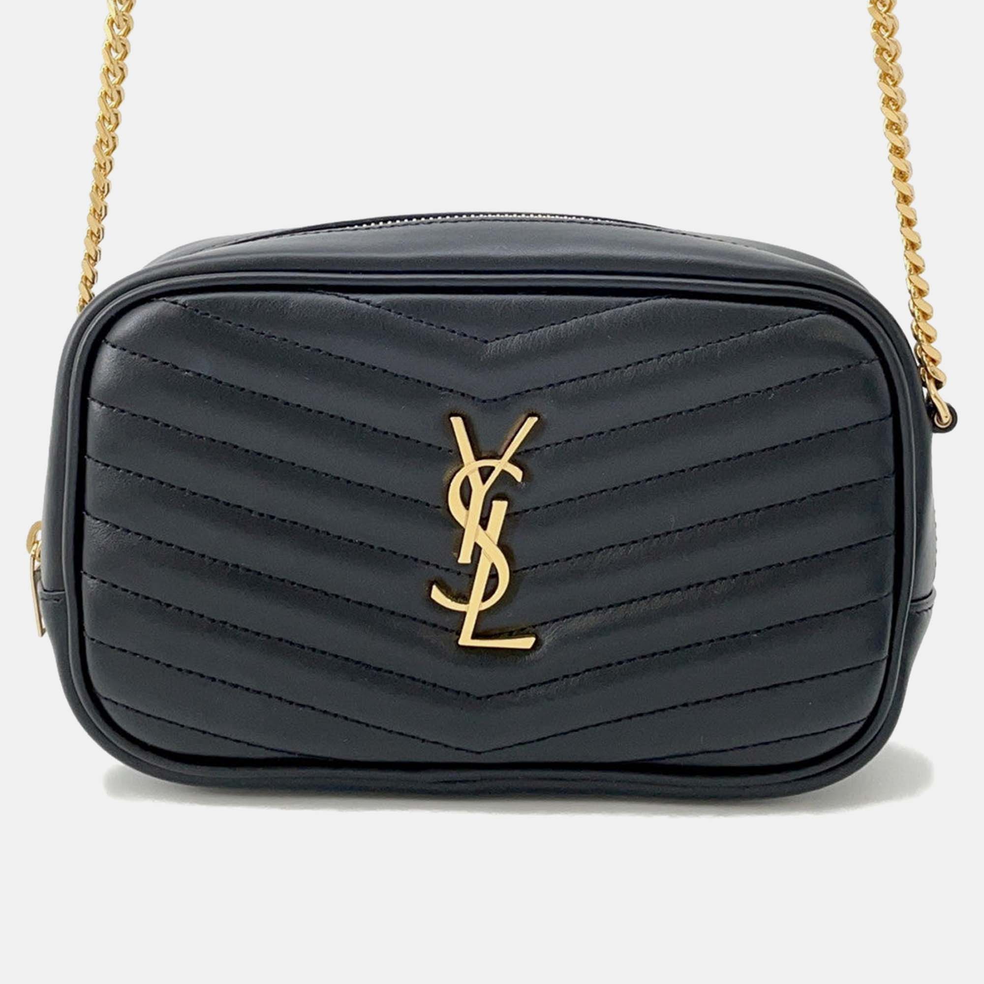 Pre Owned Saint Laurent Paris Lou Mini Bag Black Calf Leather