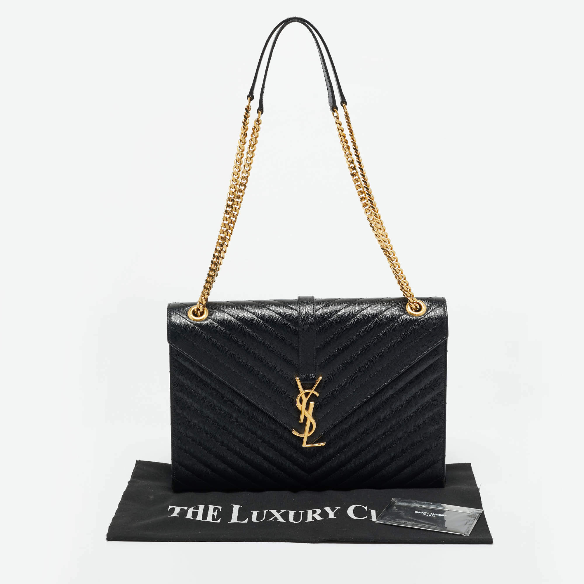 Saint Laurent Black Chevron Leather Large Monogram Envelope Shoulder Bag