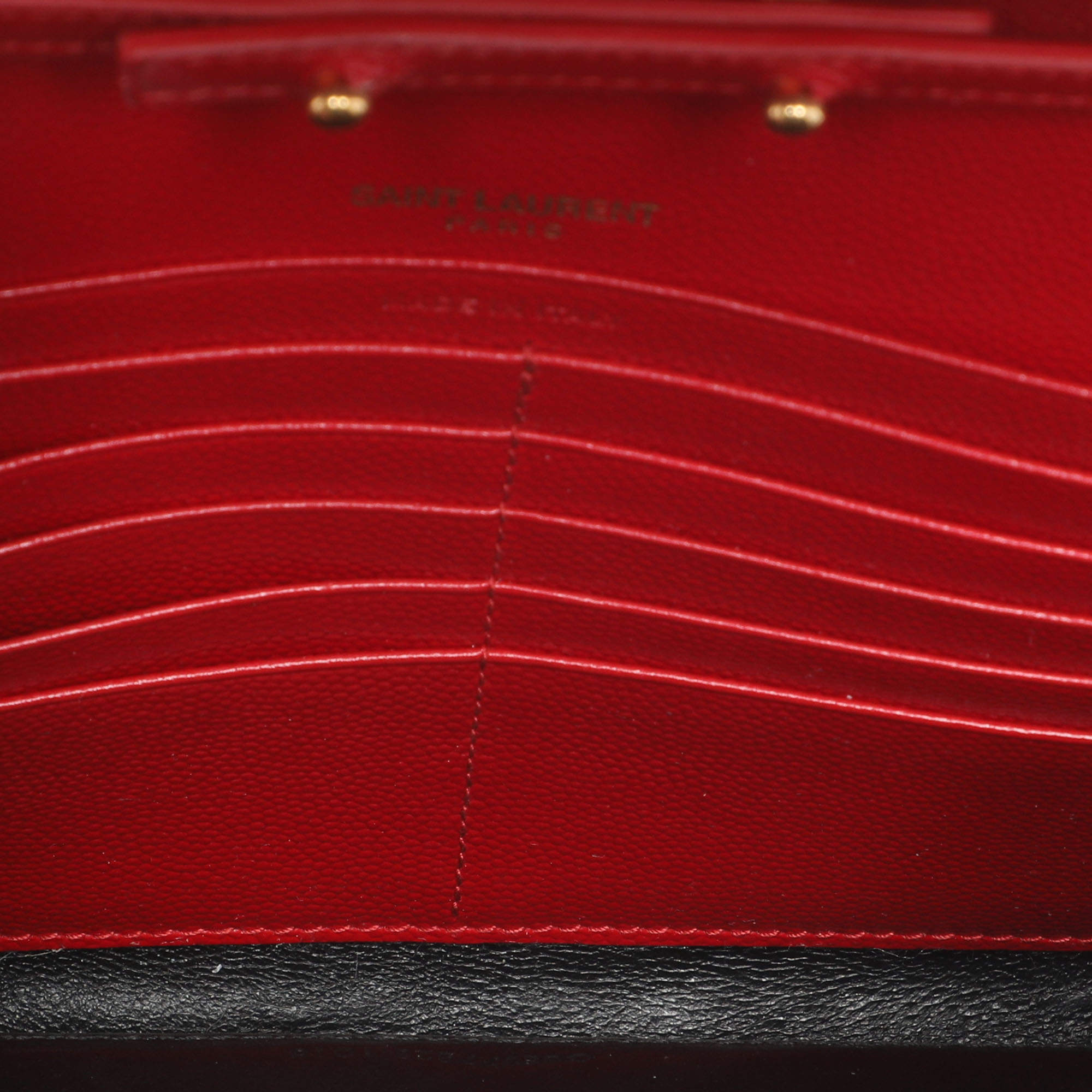 Saint Laurent Red Matelassé Leather Cassandre Wallet on Chain