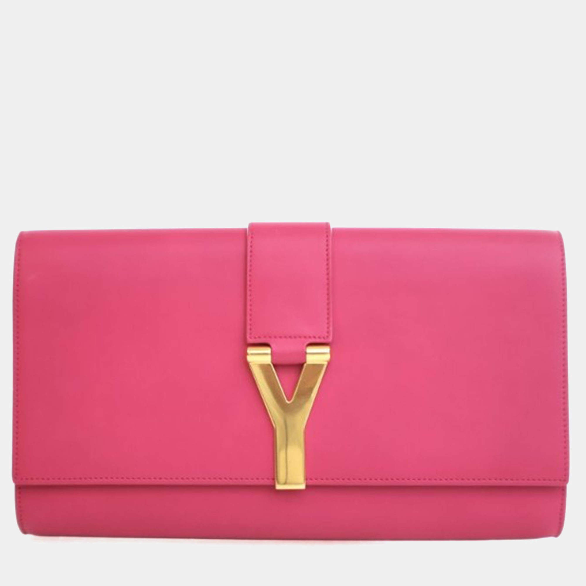 Pre Owned Saint Laurent Pink Calfskin Y Ligne Clutch