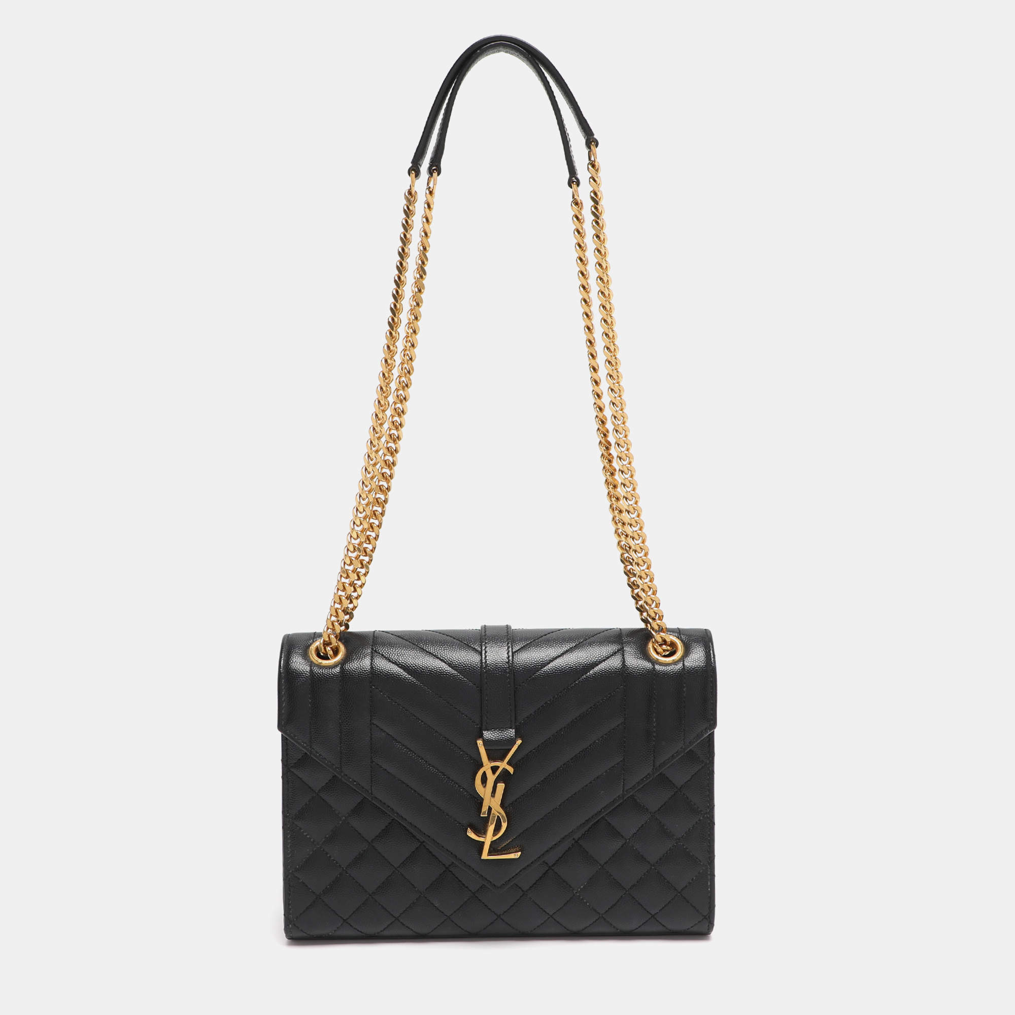 Pre Owned Saint Laurent Black Mix Matelassé Leather Medium Envelope Chain Bag