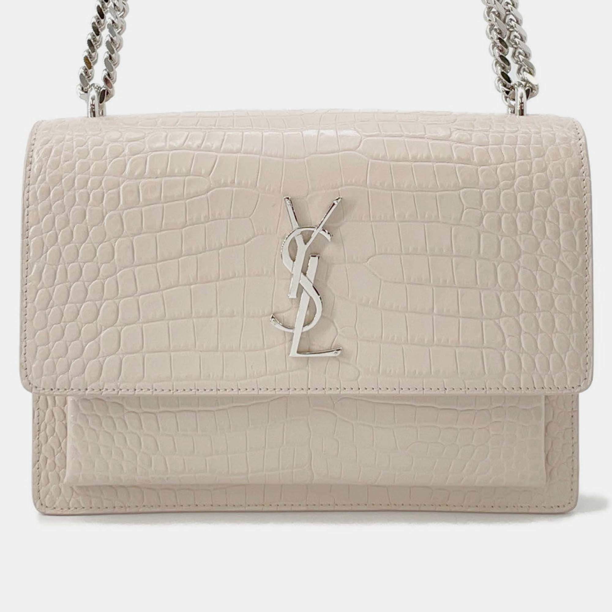 Pre Owned Saint Laurent Paris Sunset Chain shoulder Jasmin Flower Croco Embossed Leather Size Medium