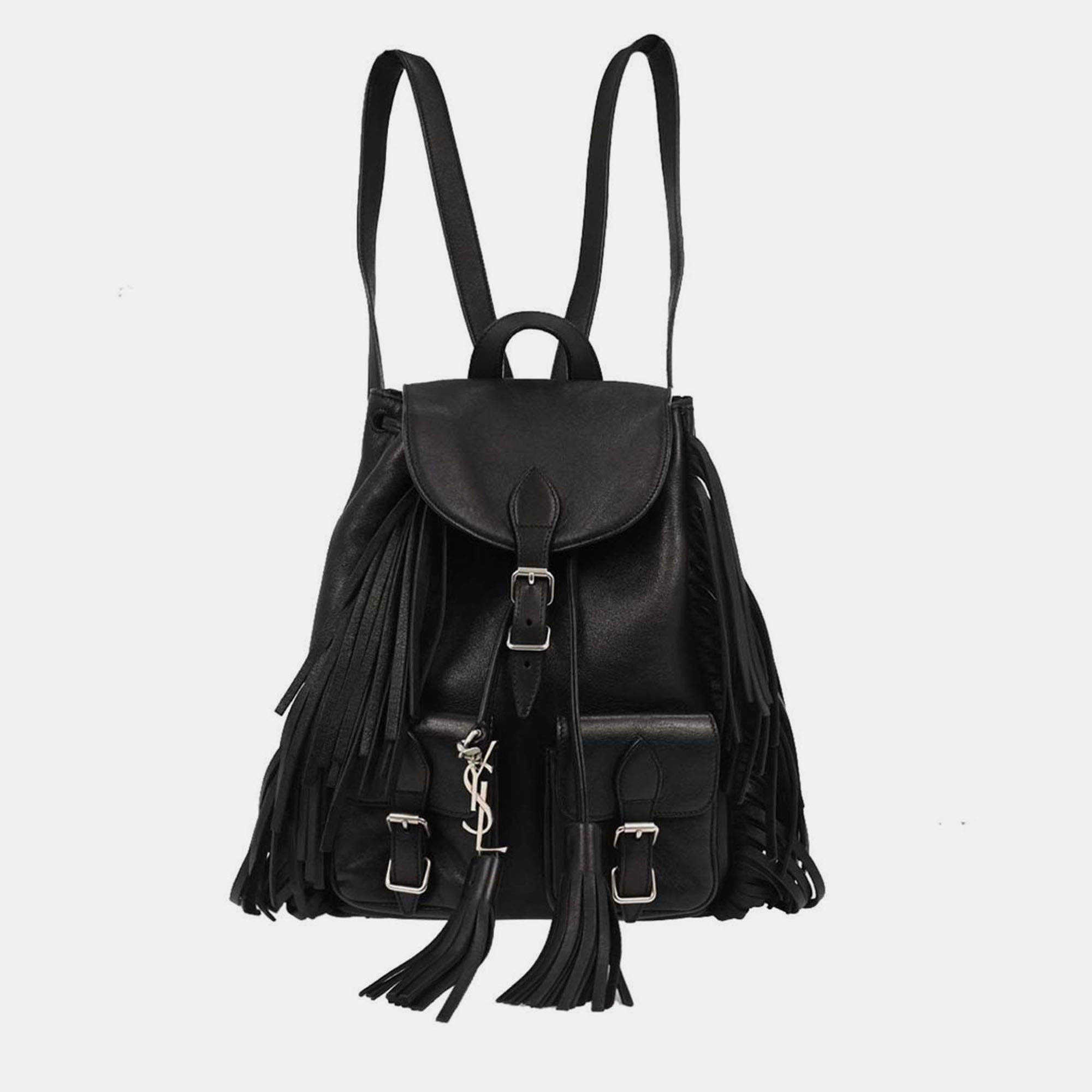 Pre Owned Saint Laurent Black Fringe Festival Backpack