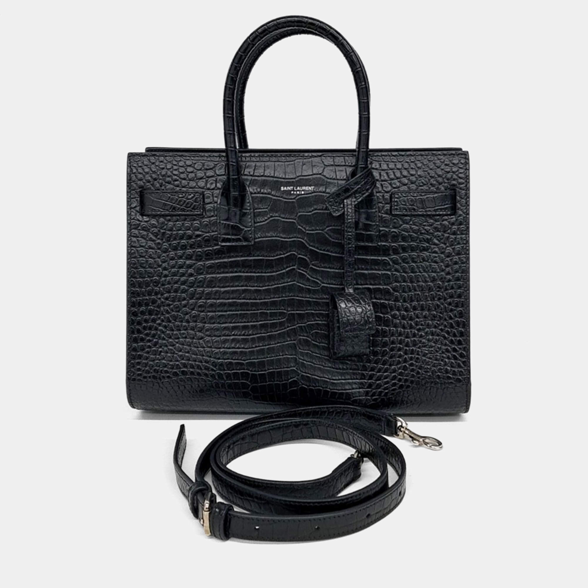 Pre Owned Saint Laurent Paris Black Croc Embossed Leather Sac de Jour Baby Handbag
