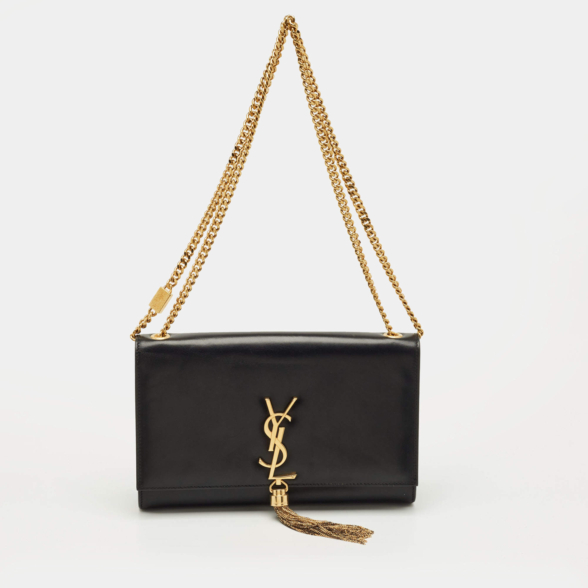 Pre Owned Saint Laurent Black Leather Medium Kate Tassel Shoulder Bag