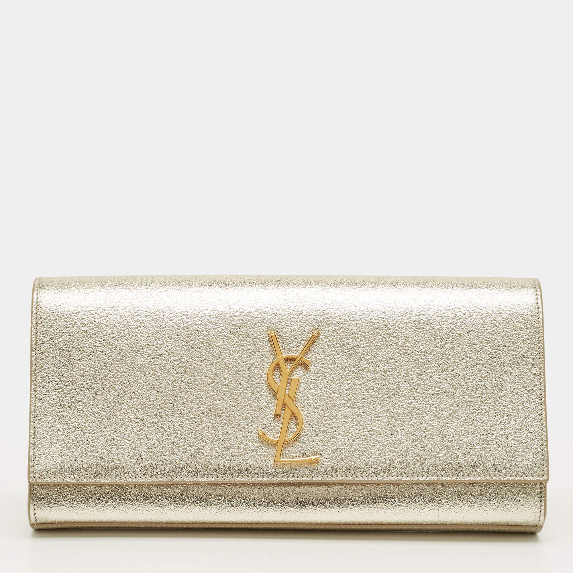 Pre Owned Saint Laurent Gold Leather Cassandre Clutch