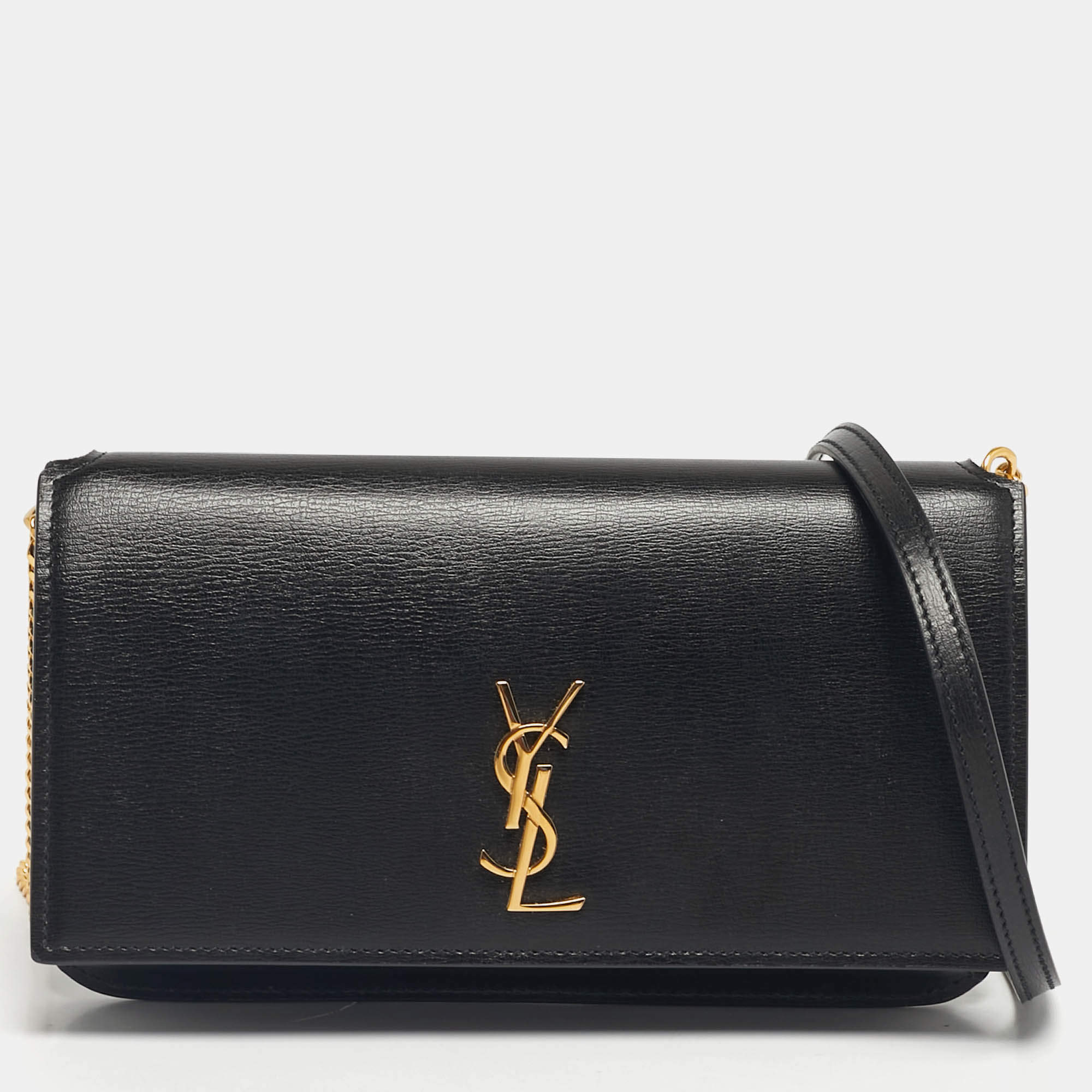 Pre Owned Saint Laurent Black Leather Cassandre Phone Holder