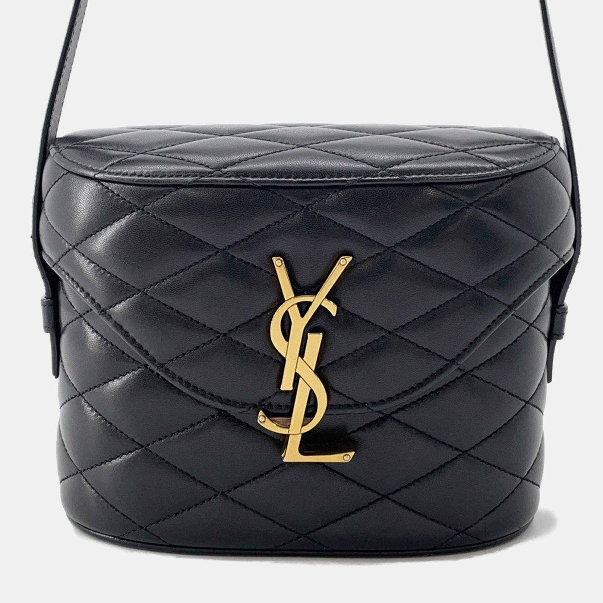 Pre Owned Saint Laurent Paris June Box Shoulder Bag Black Leather