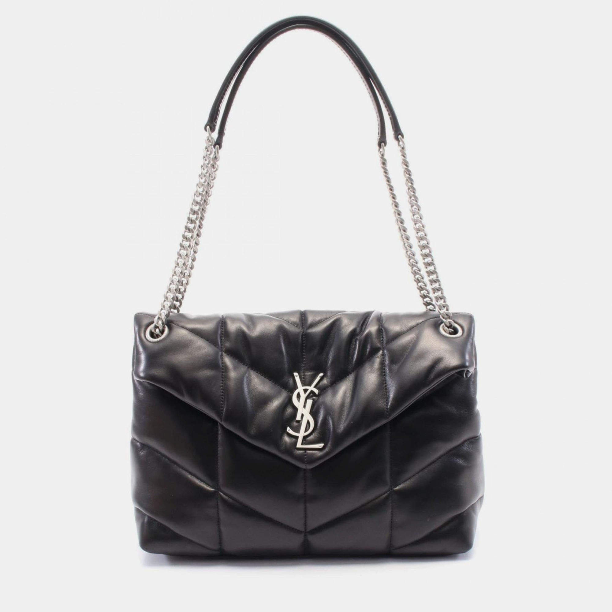 Pre Owned Saint Laurent Lulu Puffer Shoulder Bag Leather Black