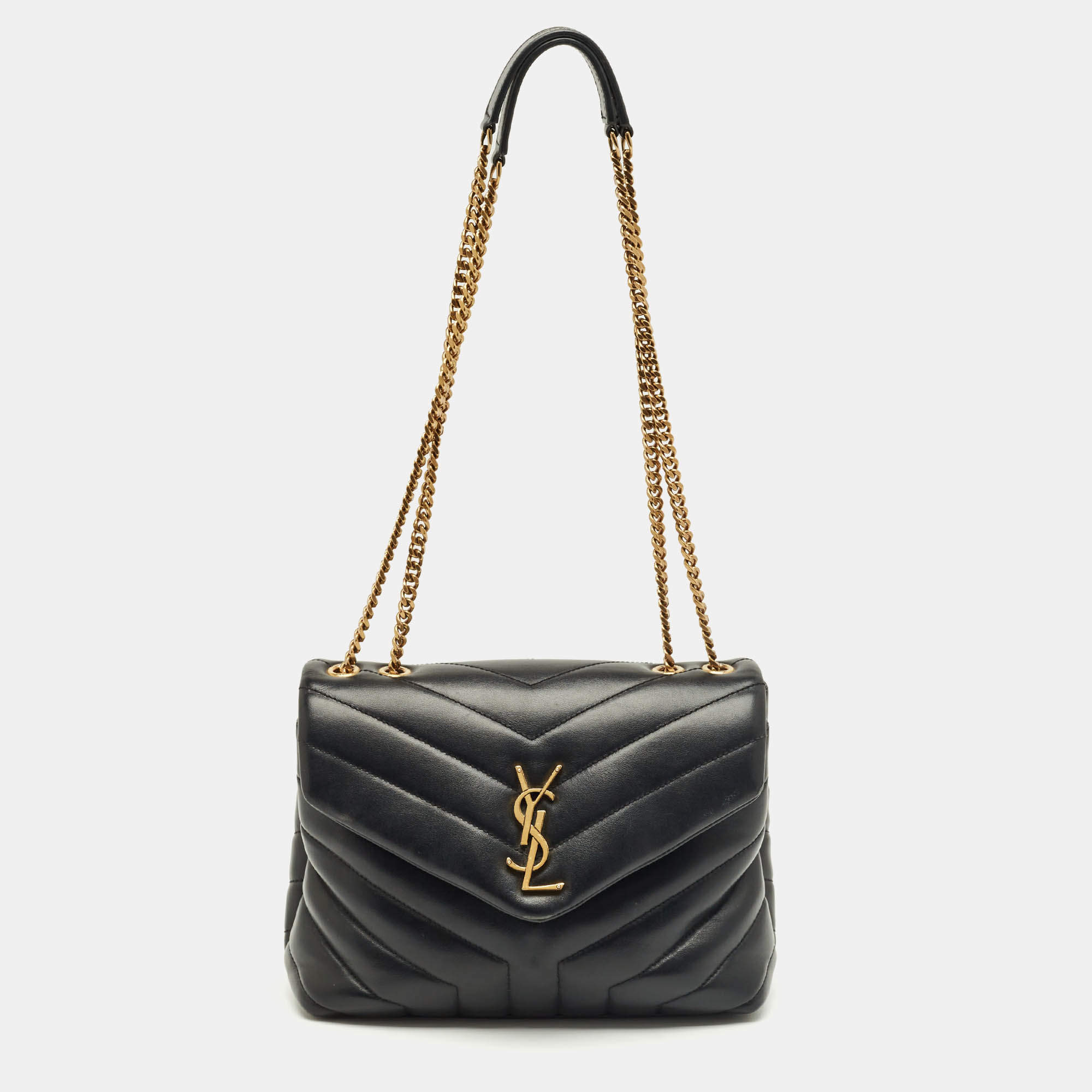 Pre Owned Saint Laurent Black Matelassé Leather Small Loulou Shoulder Bag