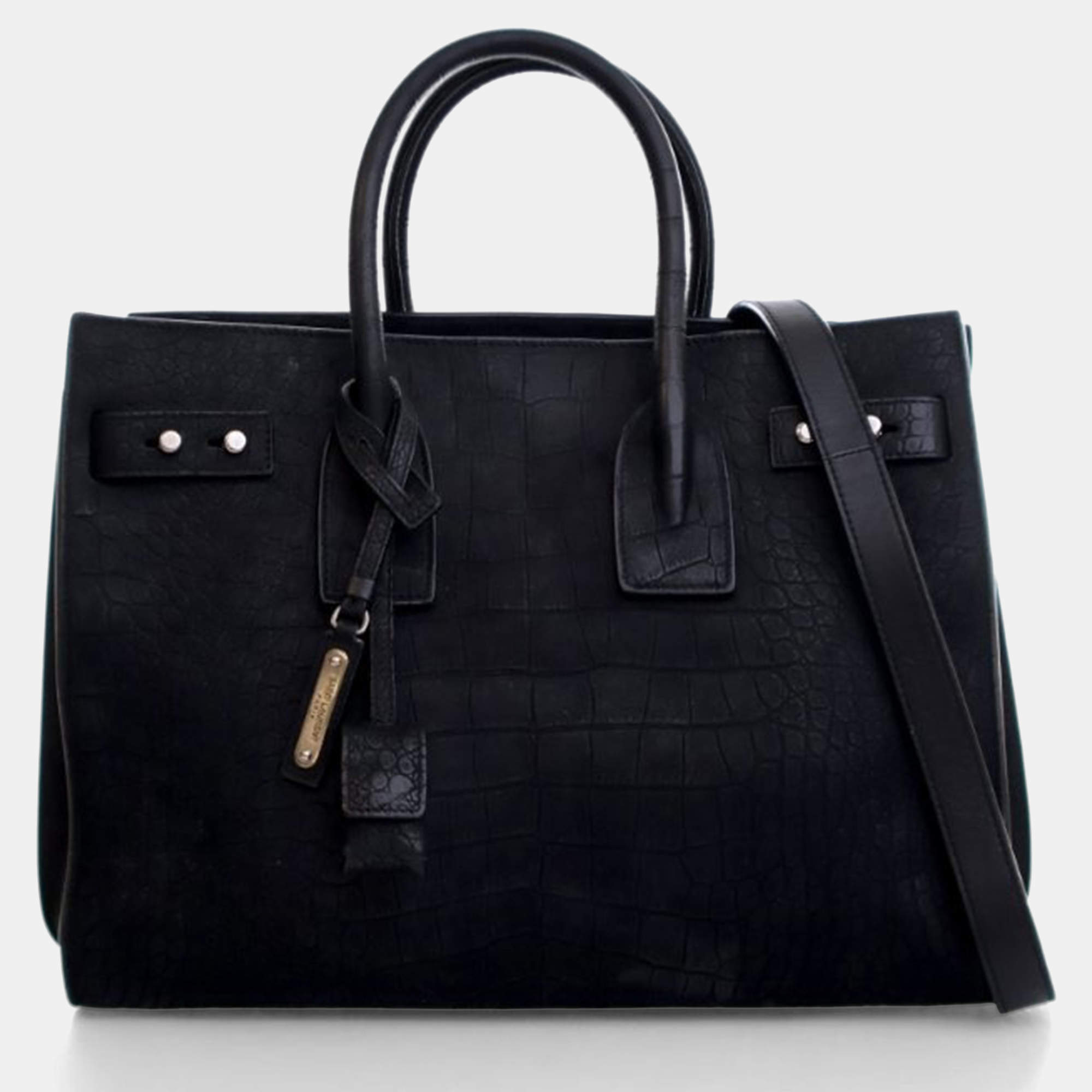 Pre Owned Saint Laurent Small Embossed Crocodile Nubuck Sac De Jour