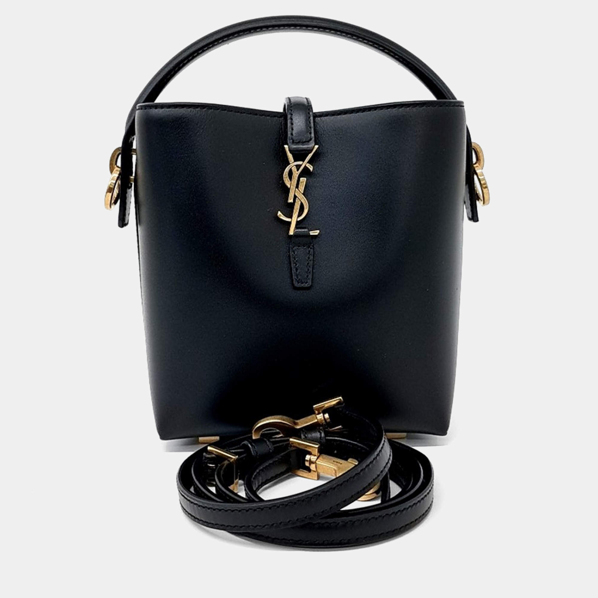 Pre Owned Saint Laurent Paris Black Leather LE37 Mini Bucket Bag