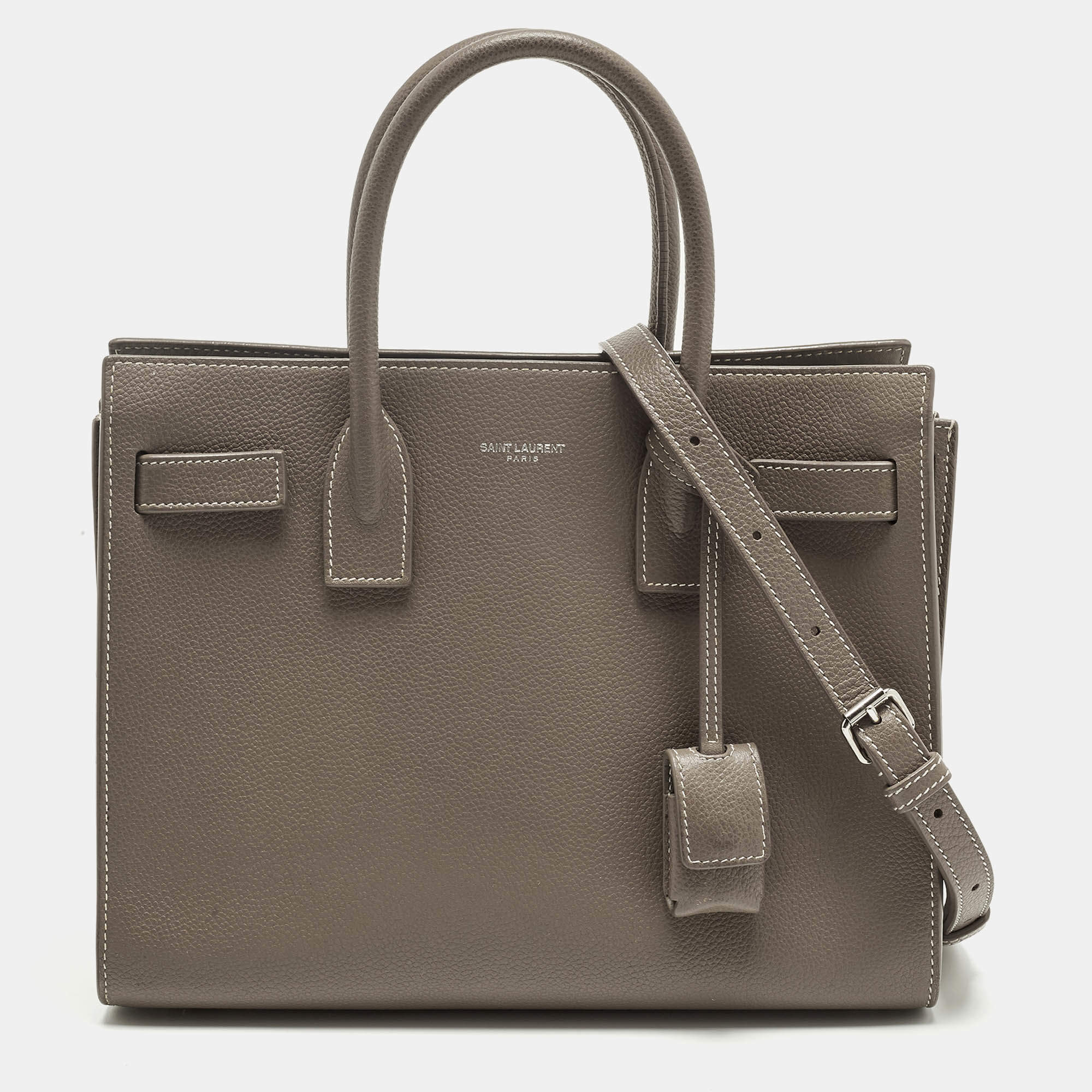 Pre Owned Saint Laurent Dark Beige Leather Baby Classic Sac De Jour Tote