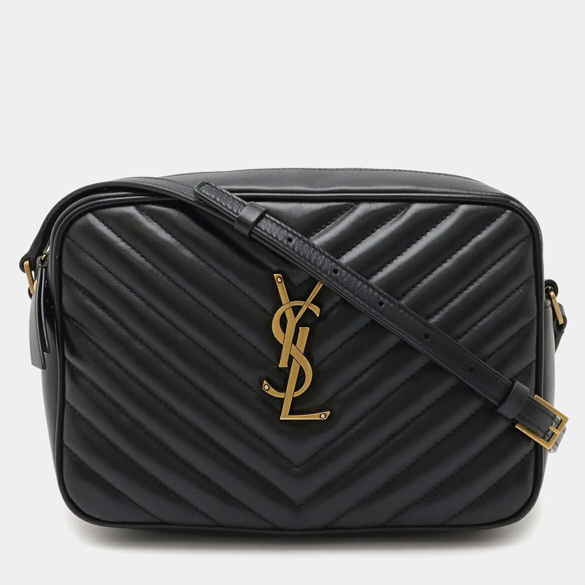 Pre Owned Saint Laurent Paris Ysl Lou Camera Bag Shoulder Black Leather